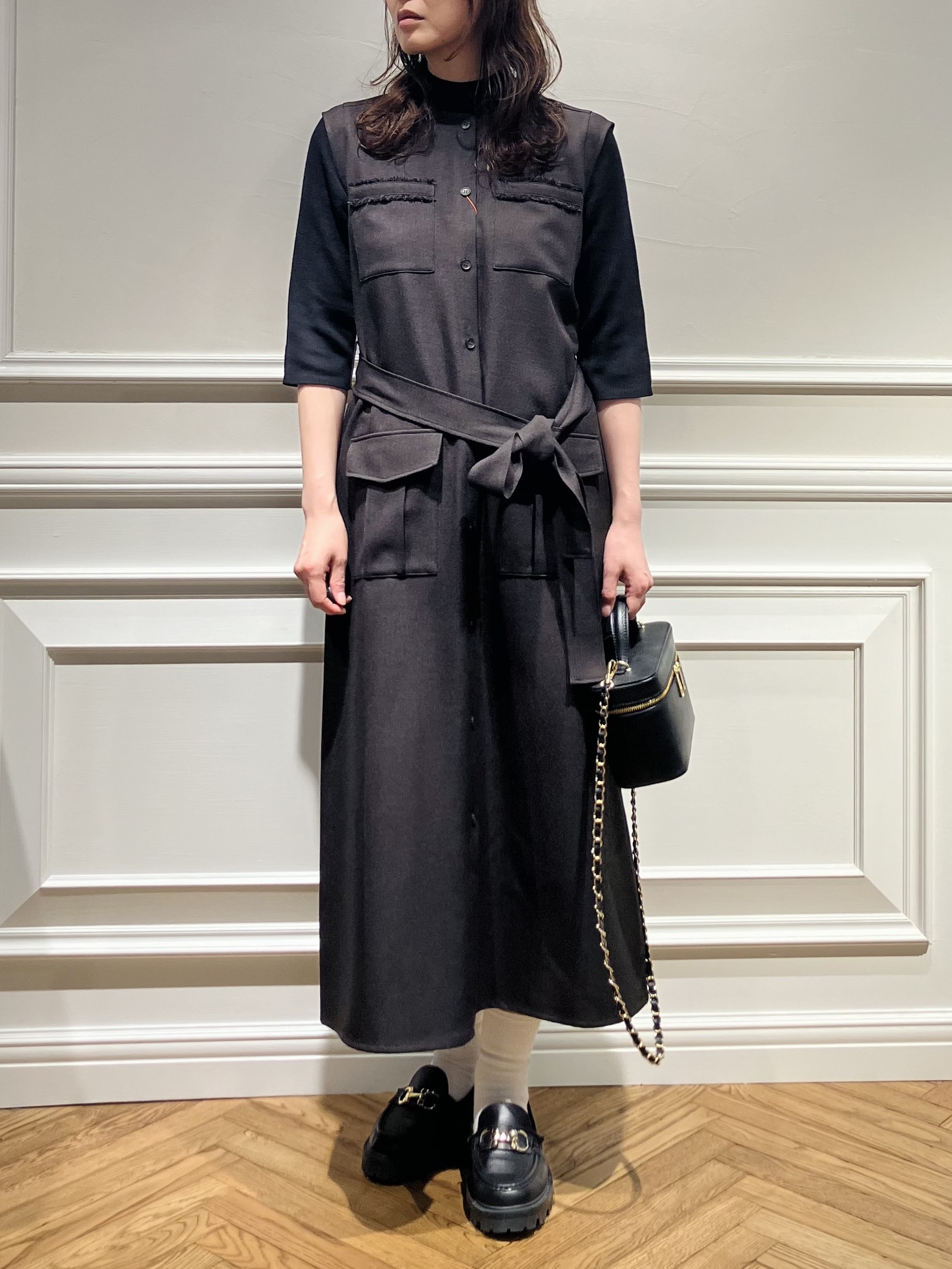 TSUKUIさんの「DRESSTERIOR｜ウォッシャブルツイードライクワンピース」を使ったコーディネート