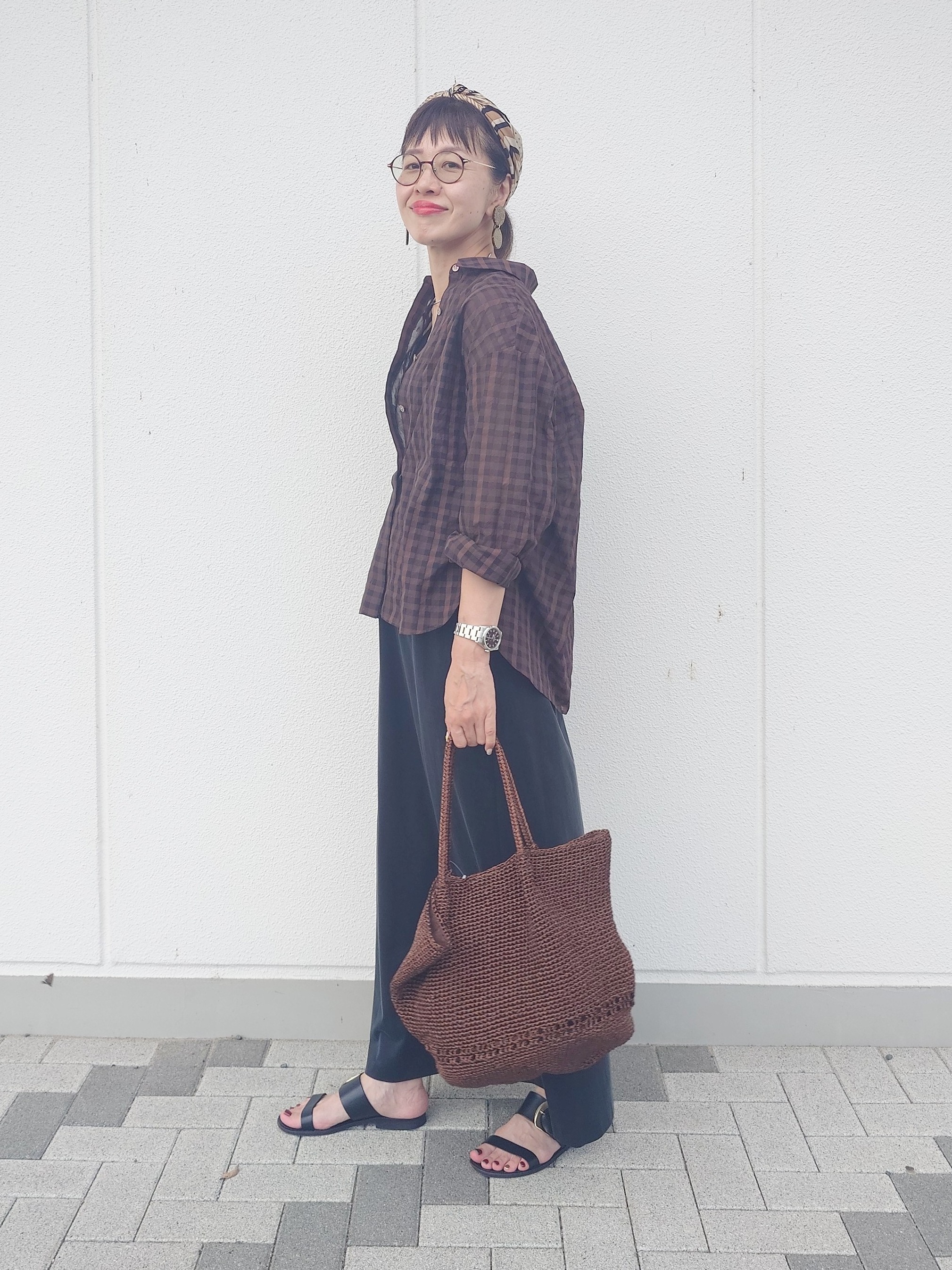 MUTSUKOさんの「UNTITLED｜シアーチェックシャツブラウス」を使ったコーディネート