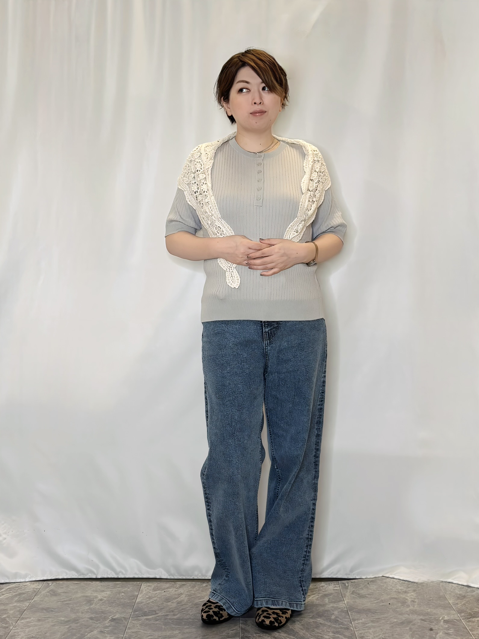 たみさんの「SHOO･LA･RUE｜【S-LL】抜け感ある着こなしに ヘンリーネック リブニット」を使ったコーディネート