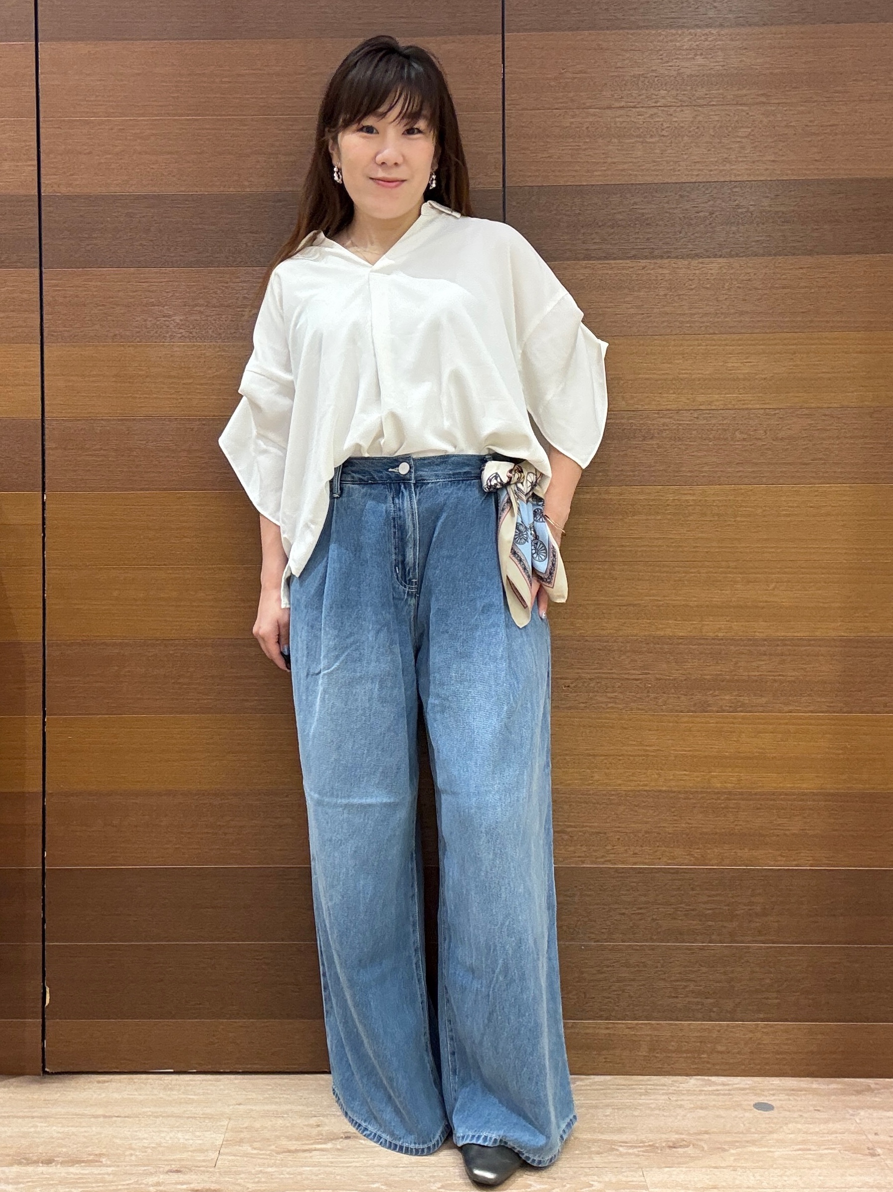 maichiさんの「OPAQUE.CLIP｜【UV／接触冷感／吸水速乾／】タックスリーブスキッパーブラウス《洗濯機OK》」を使ったコーディネート