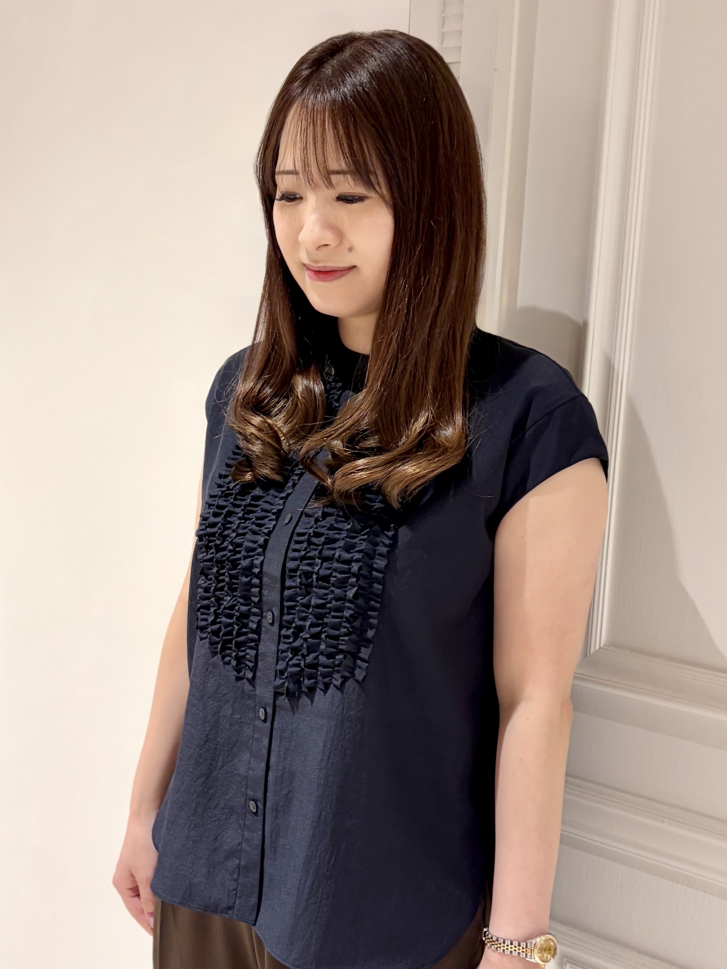 minowaさんの「DRESSTERIOR｜フレンチスリーブ　フリルブラウス」を使ったコーディネート