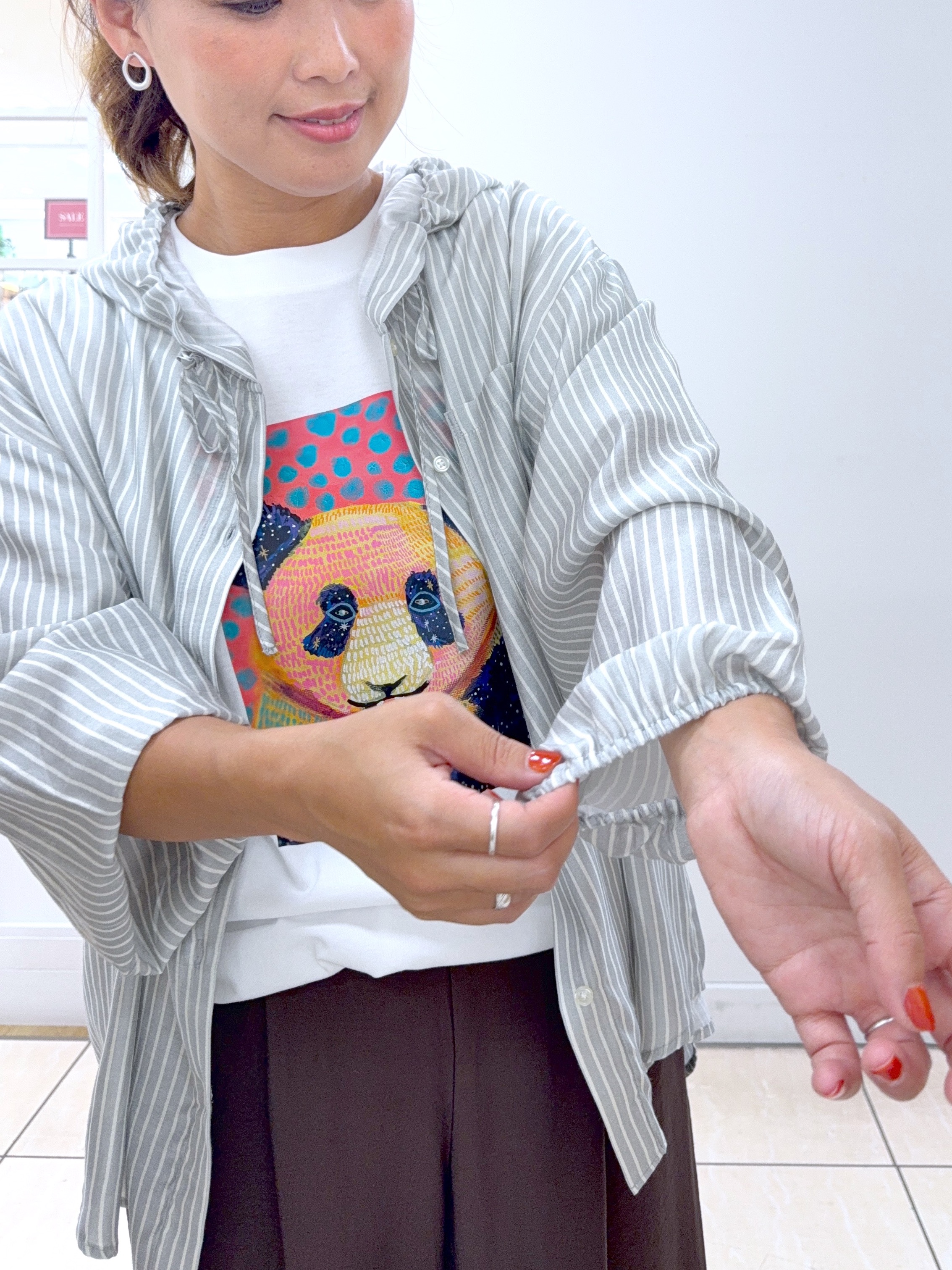 Osawaさんの「Dessin｜ストライプシアーフードシャツ」を使ったコーディネート