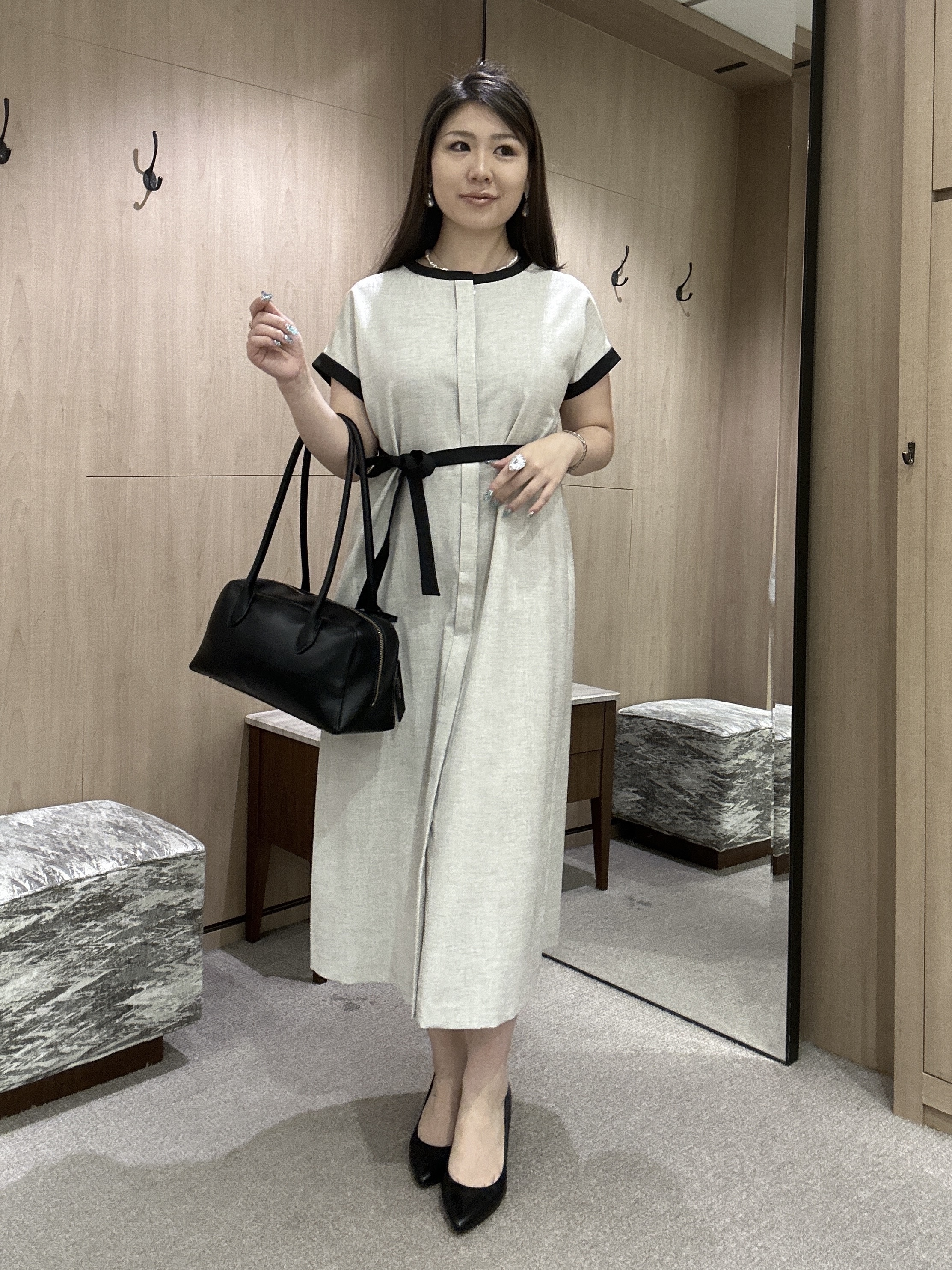 YURIさんの「UNTITLED｜【接触冷感/UVカット/イージーケア】配色ラインワンピース」を使ったコーディネート