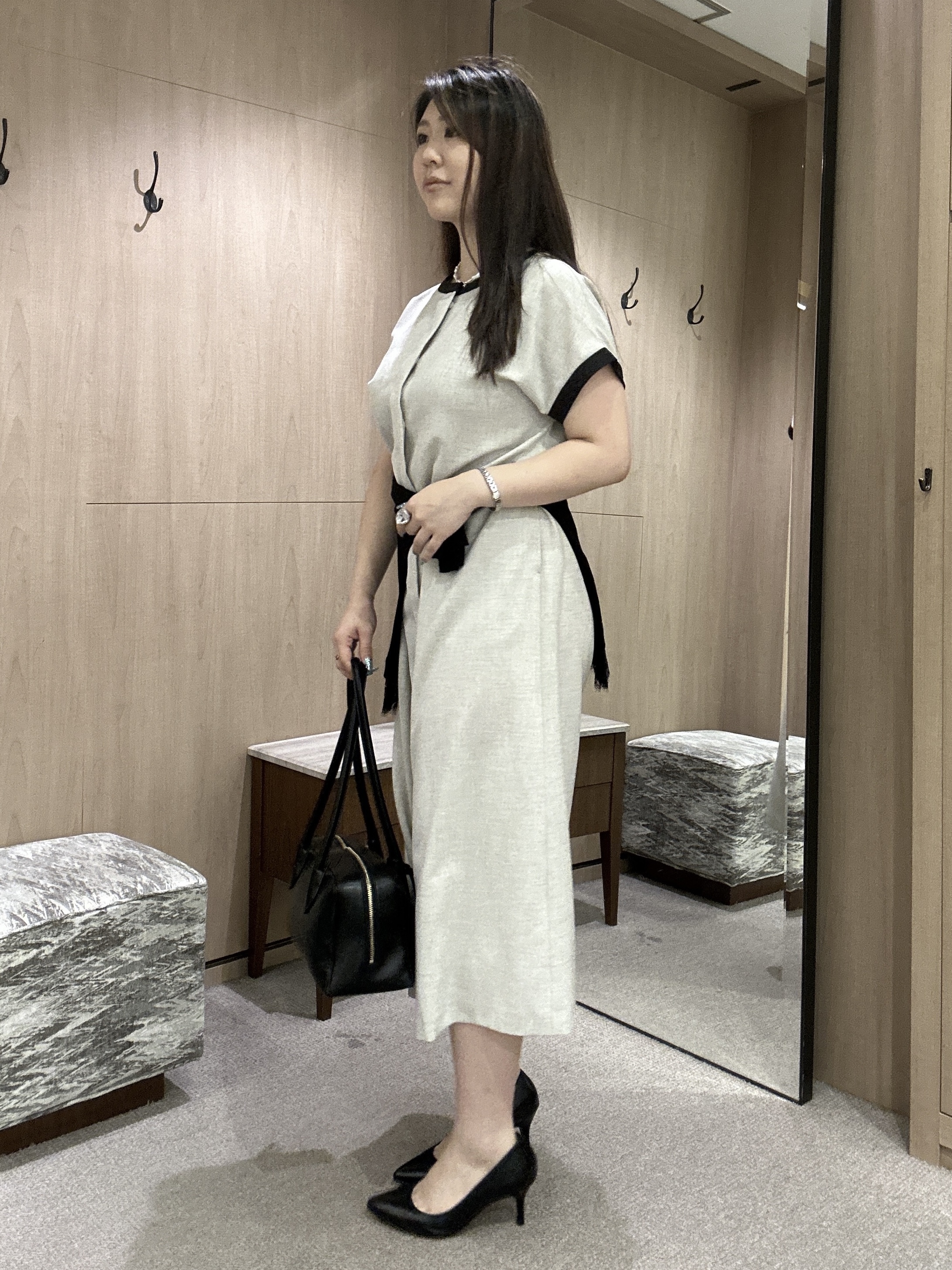 YURIさんの「UNTITLED｜【接触冷感/UVカット/イージーケア】配色ラインワンピース」を使ったコーディネート