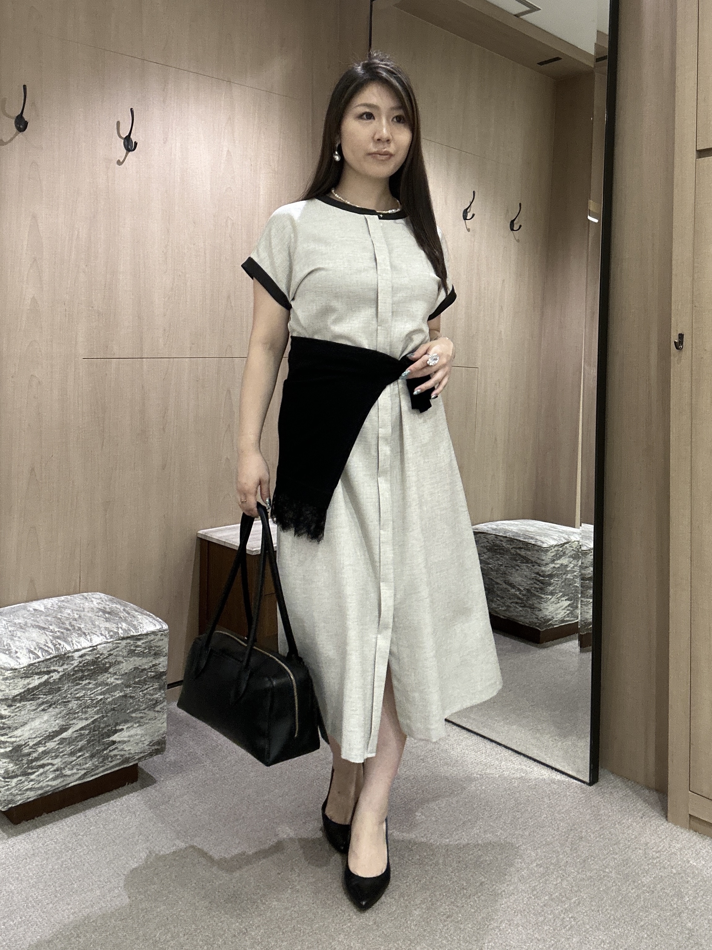 YURIさんの「UNTITLED｜【接触冷感/UVカット/イージーケア】配色ラインワンピース」を使ったコーディネート