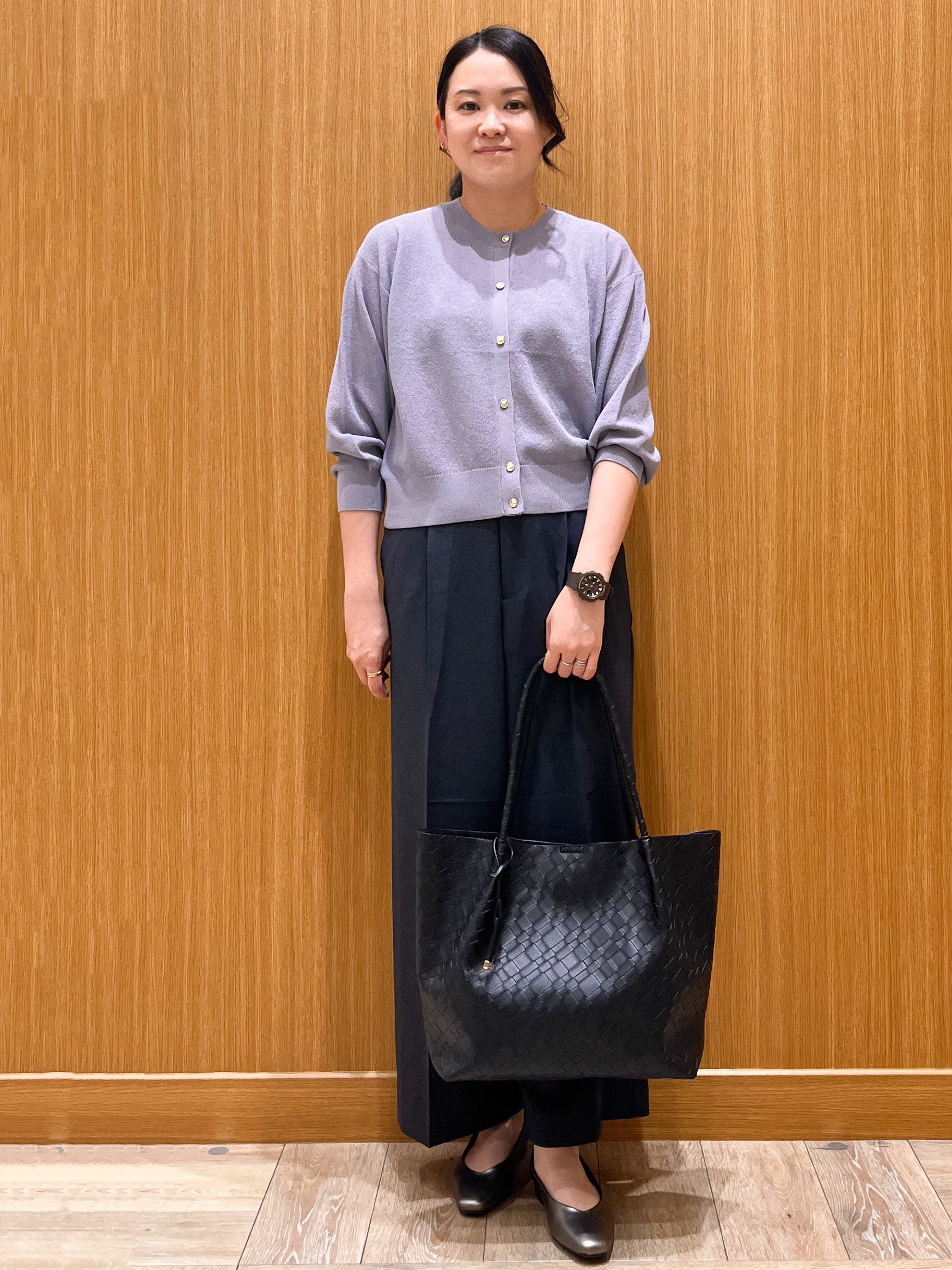 aさんの「OPAQUE.CLIP｜【８色展開】柄アソートシアーカーディガン《洗濯機OK》」を使ったコーディネート