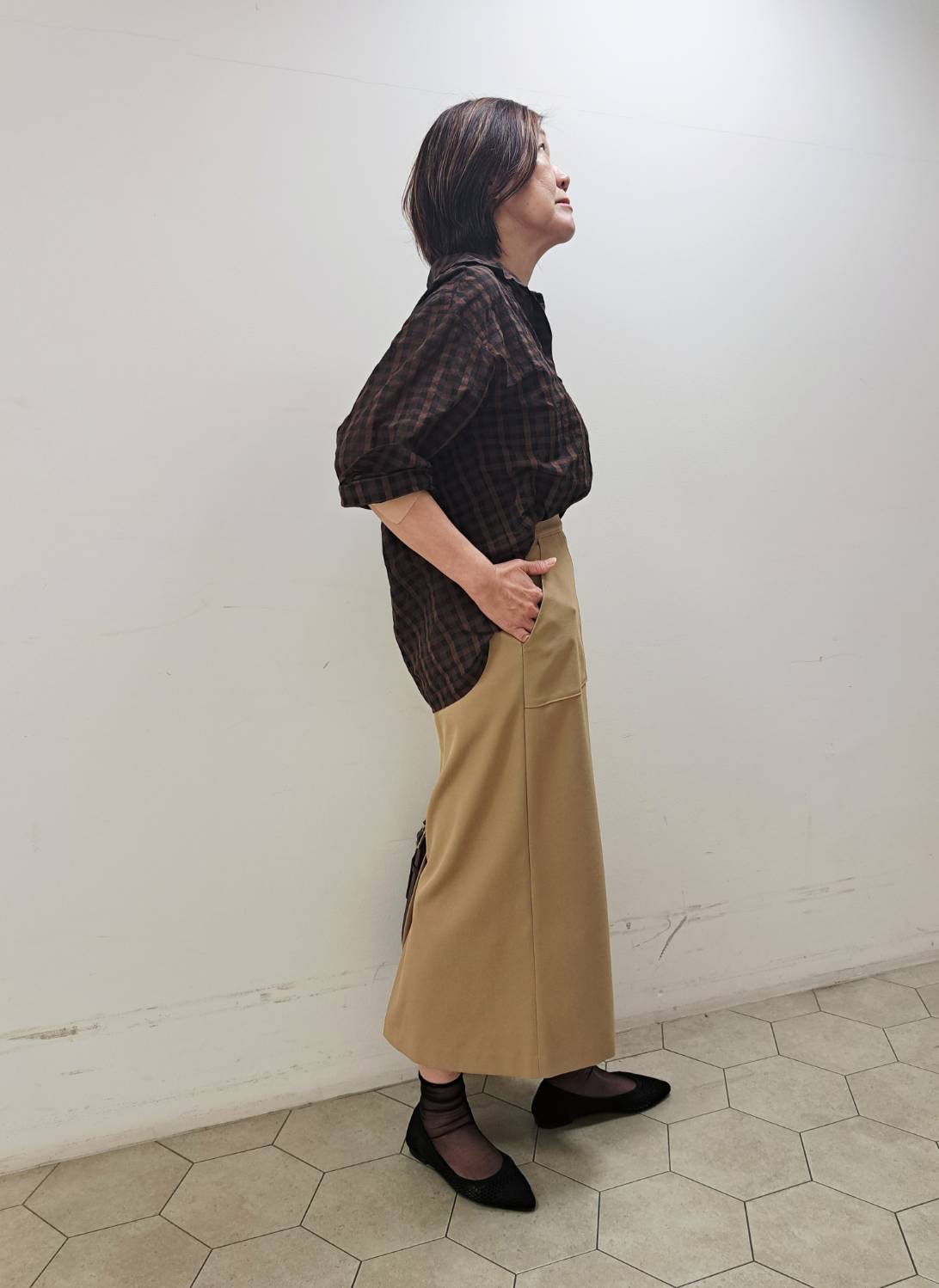 姉さんさんの「UNTITLED｜シアーチェックシャツブラウス」を使ったコーディネート