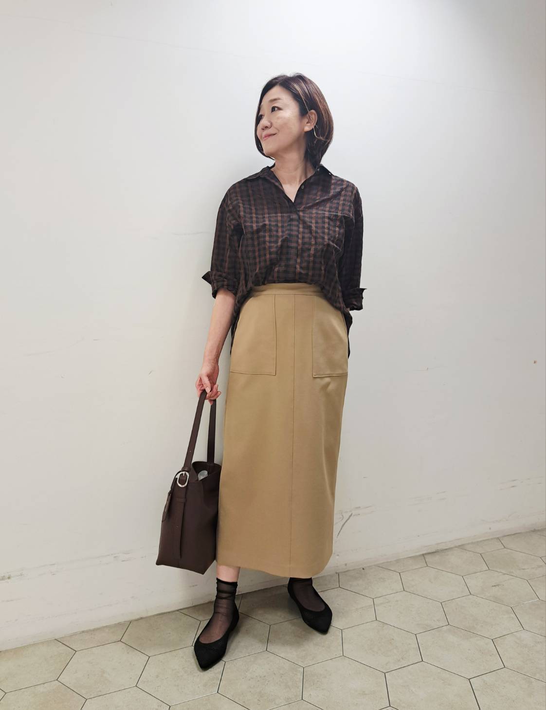 姉さんさんの「UNTITLED｜シアーチェックシャツブラウス」を使ったコーディネート