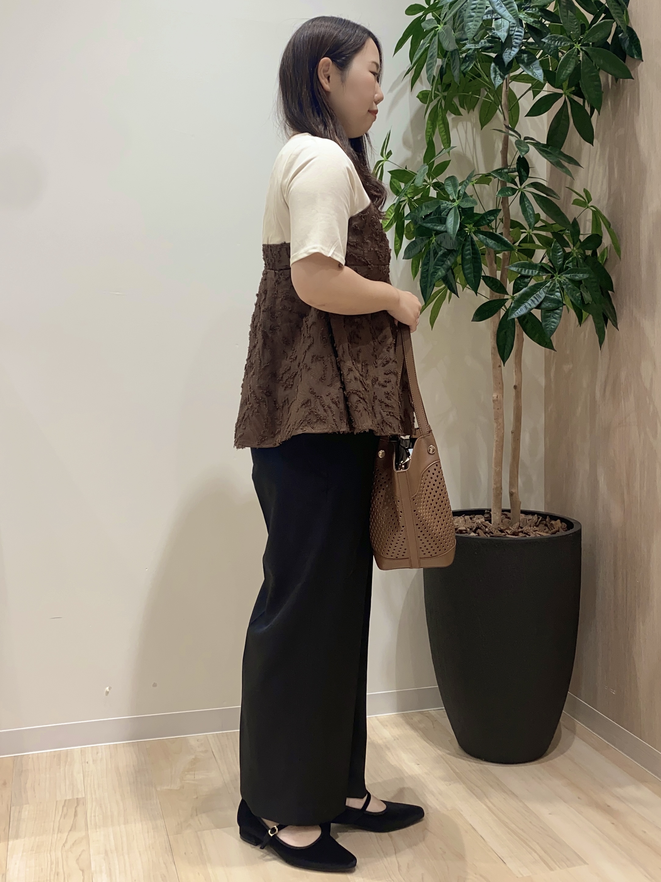 HANAさんの「grove｜【着映え◎・体系カバー】ジャカードドッキングカットソー」を使ったコーディネート