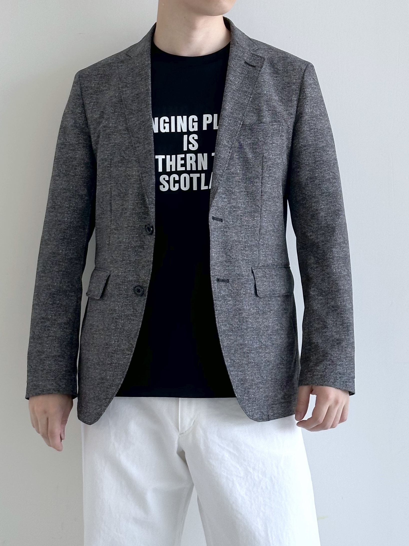 イッシーさんの「TAKEO KIKUCHI｜【抗菌防臭】COOL DOTS（R）ドビープリント ジャケット」を使ったコーディネート