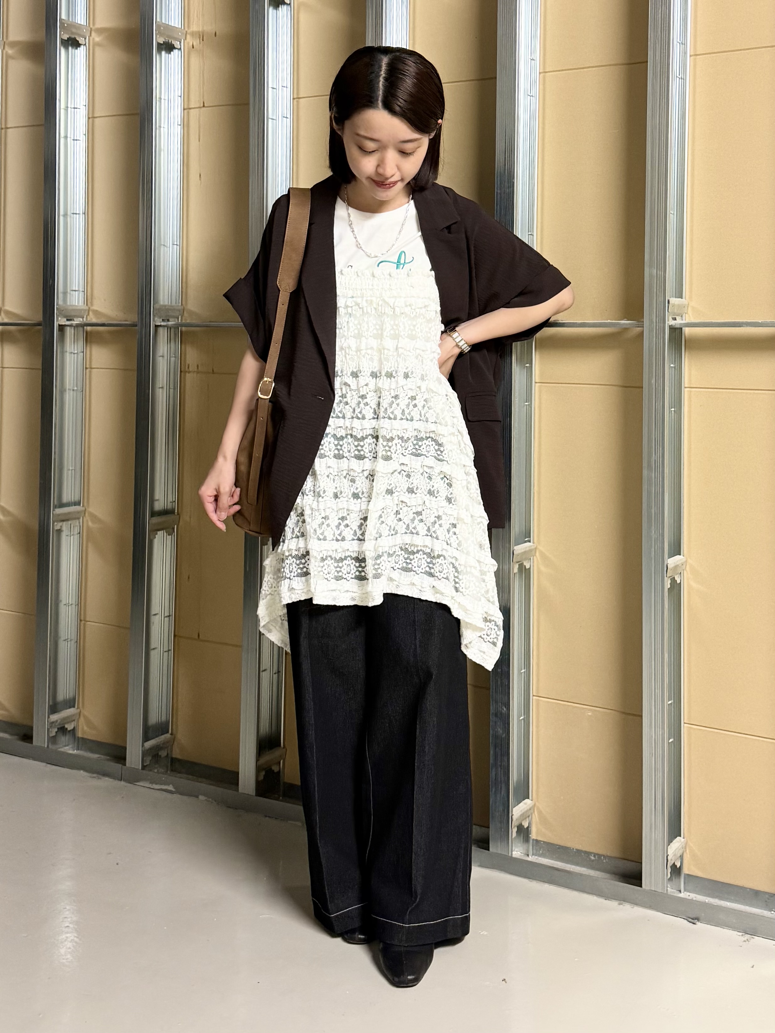 sahoさんの「THE SHOP TK｜【ひんやり/吸水速乾/UV/防しわ】ON/OFFどちらにも 軽やか半袖ジャケット」を使ったコーディネート