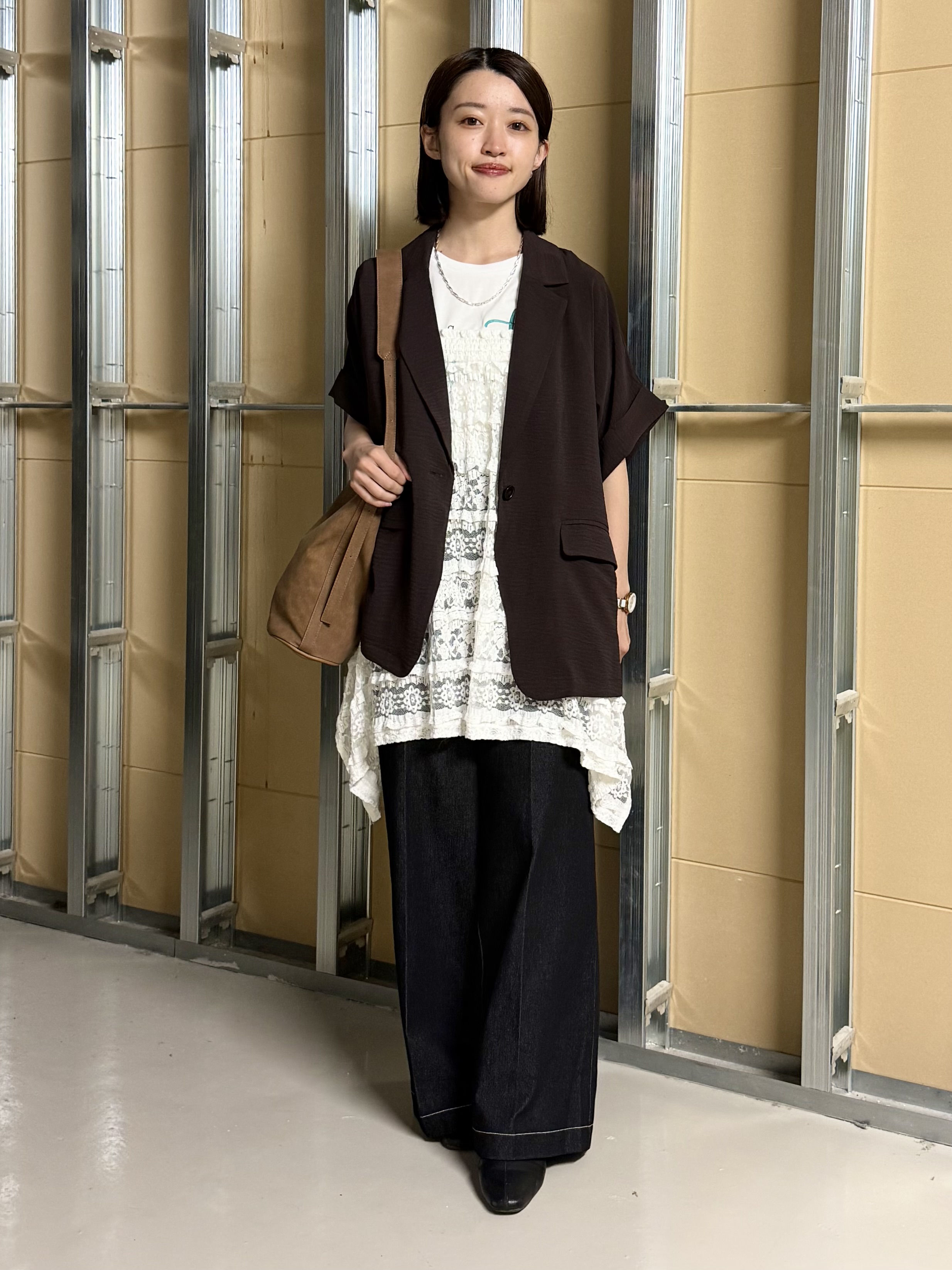 sahoさんの「THE SHOP TK｜【ひんやり/吸水速乾/UV/防しわ】ON/OFFどちらにも 軽やか半袖ジャケット」を使ったコーディネート