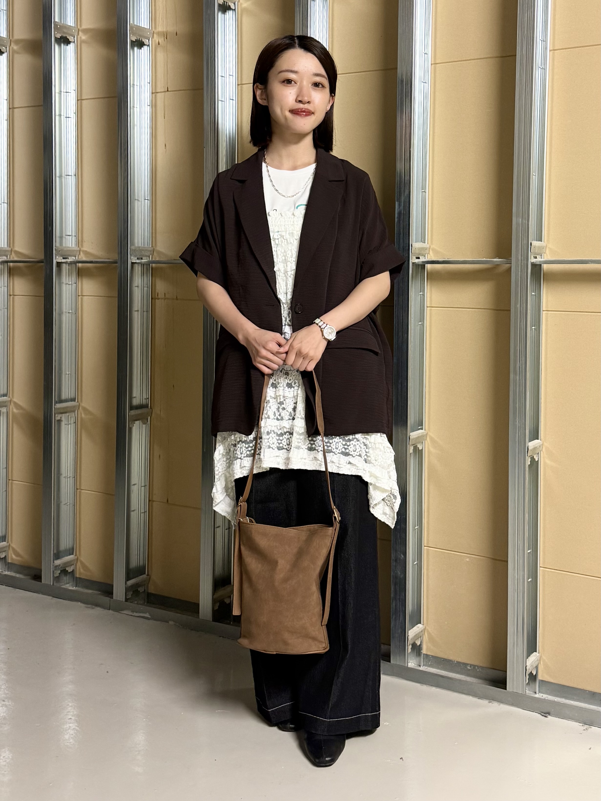 sahoさんの「THE SHOP TK｜【ひんやり/吸水速乾/UV/防しわ】ON/OFFどちらにも 軽やか半袖ジャケット」を使ったコーディネート