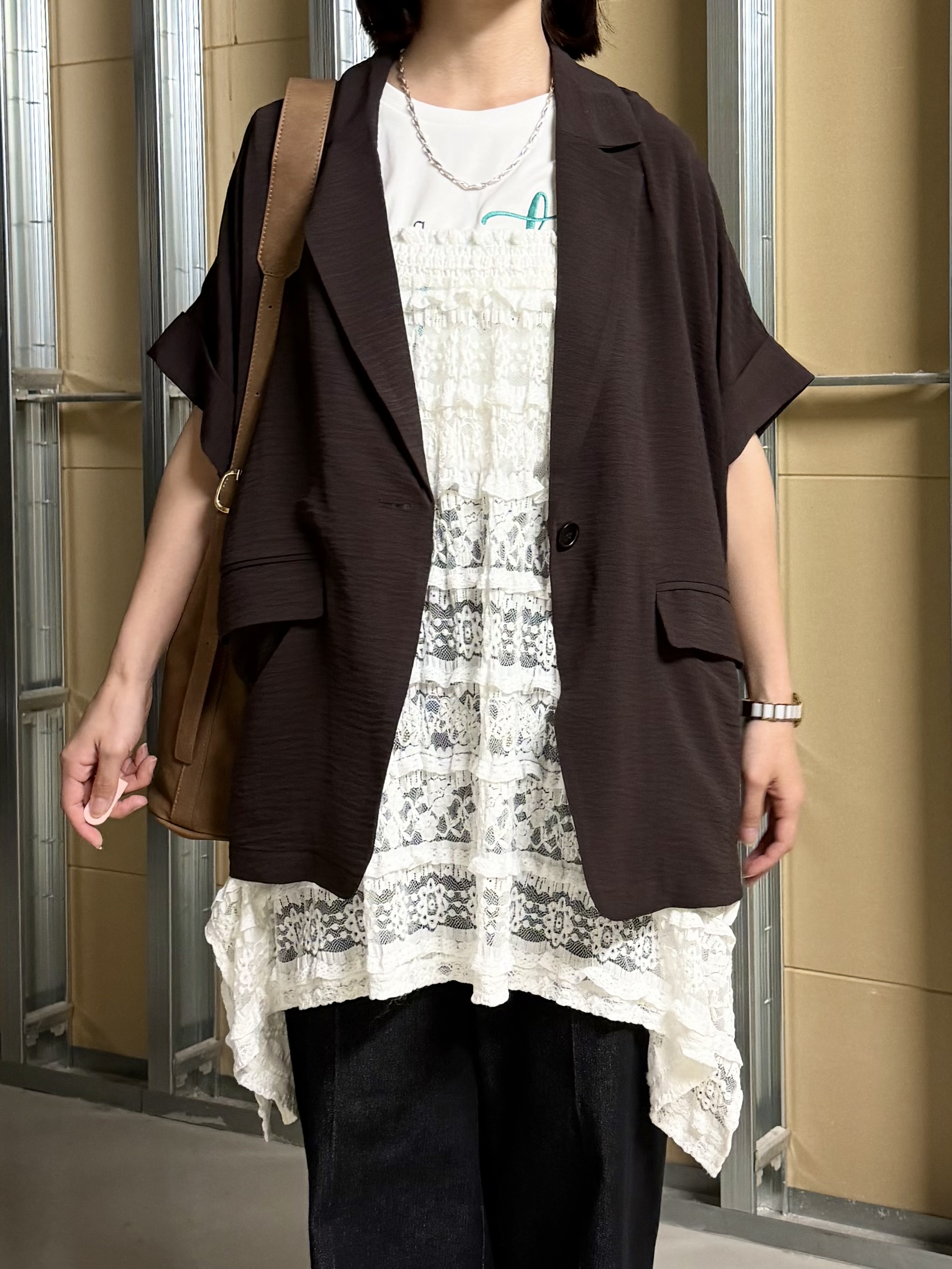 sahoさんの「THE SHOP TK｜【ひんやり/吸水速乾/UV/防しわ】ON/OFFどちらにも 軽やか半袖ジャケット」を使ったコーディネート