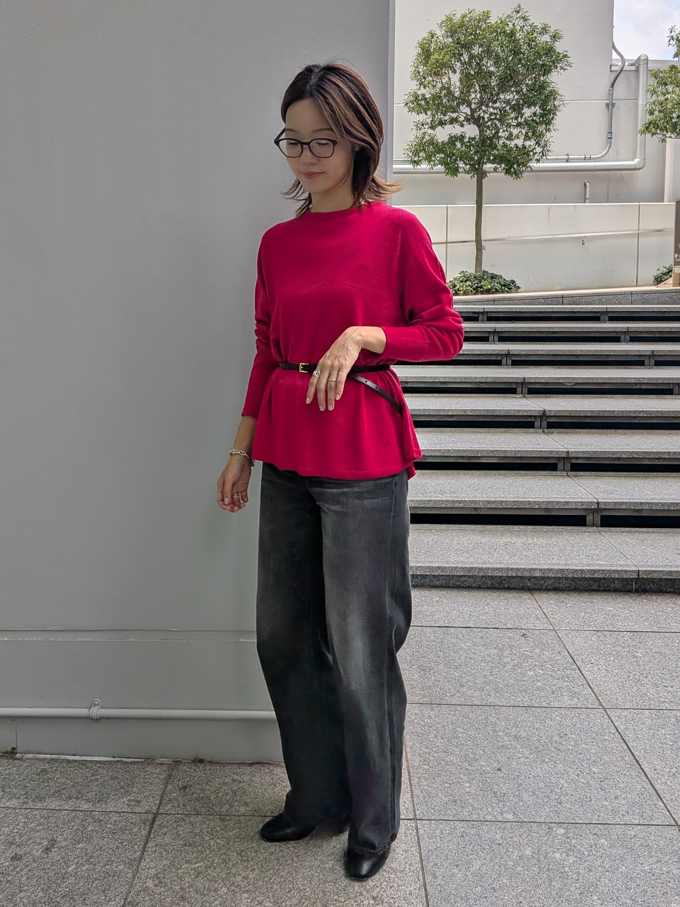 Aさんの「UNTITLED｜【古畑星夏さん着用/日本製／本革】スクエアバックルナローベルト」を使ったコーディネート