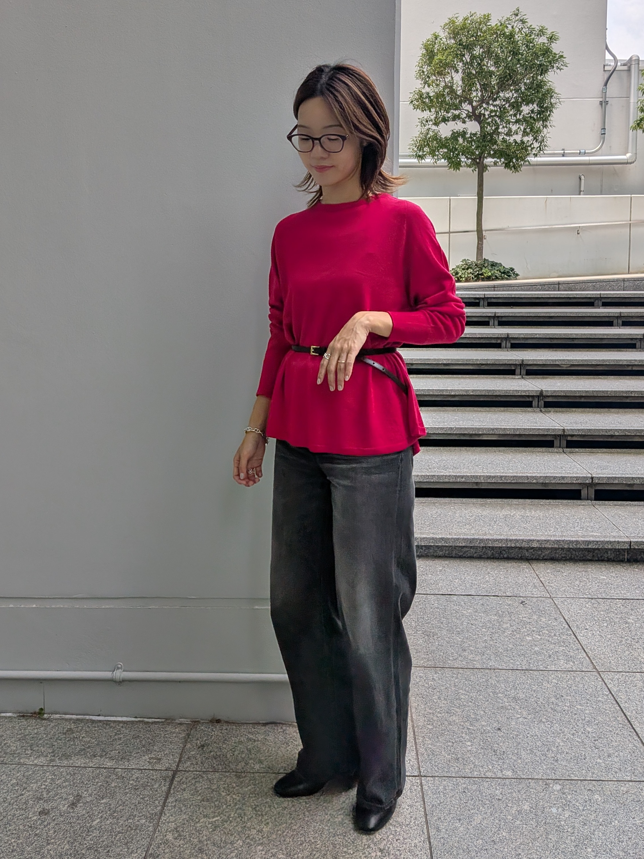 Aさんの「UNTITLED｜【古畑星夏さん着用/日本製／本革】スクエアバックルナローベルト」を使ったコーディネート