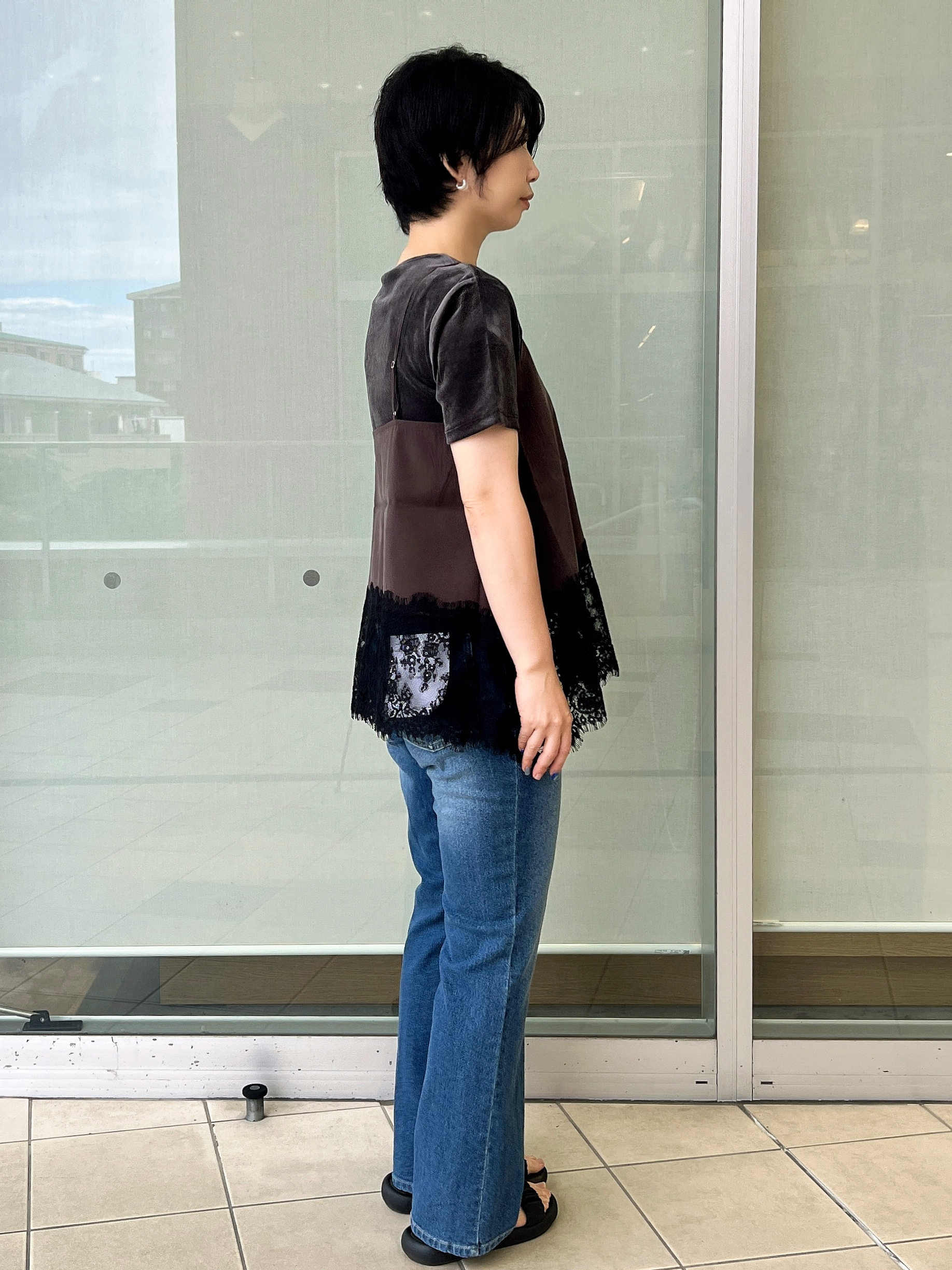 yo-koさんの「OPAQUE.CLIP｜裾レース マットサテンキャミ【洗濯機OK】」を使ったコーディネート
