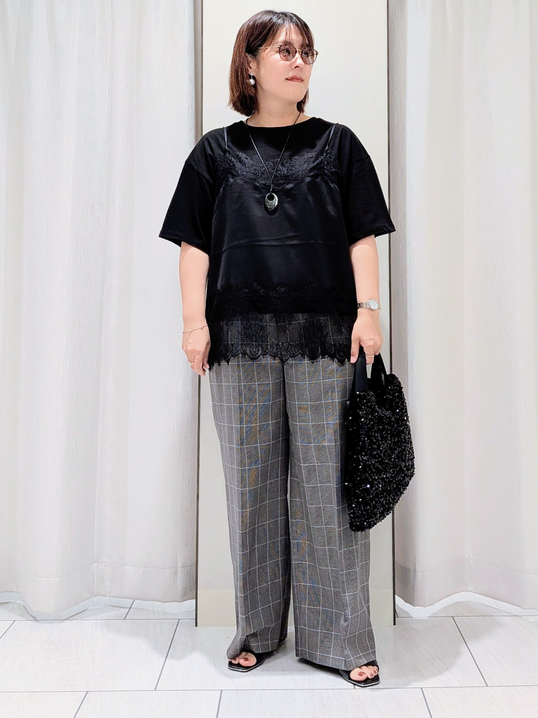 Onumaさんの「UNTITLED｜【セットアップ可/ウエストゴム】メランジツイルワイドパンツ」を使ったコーディネート