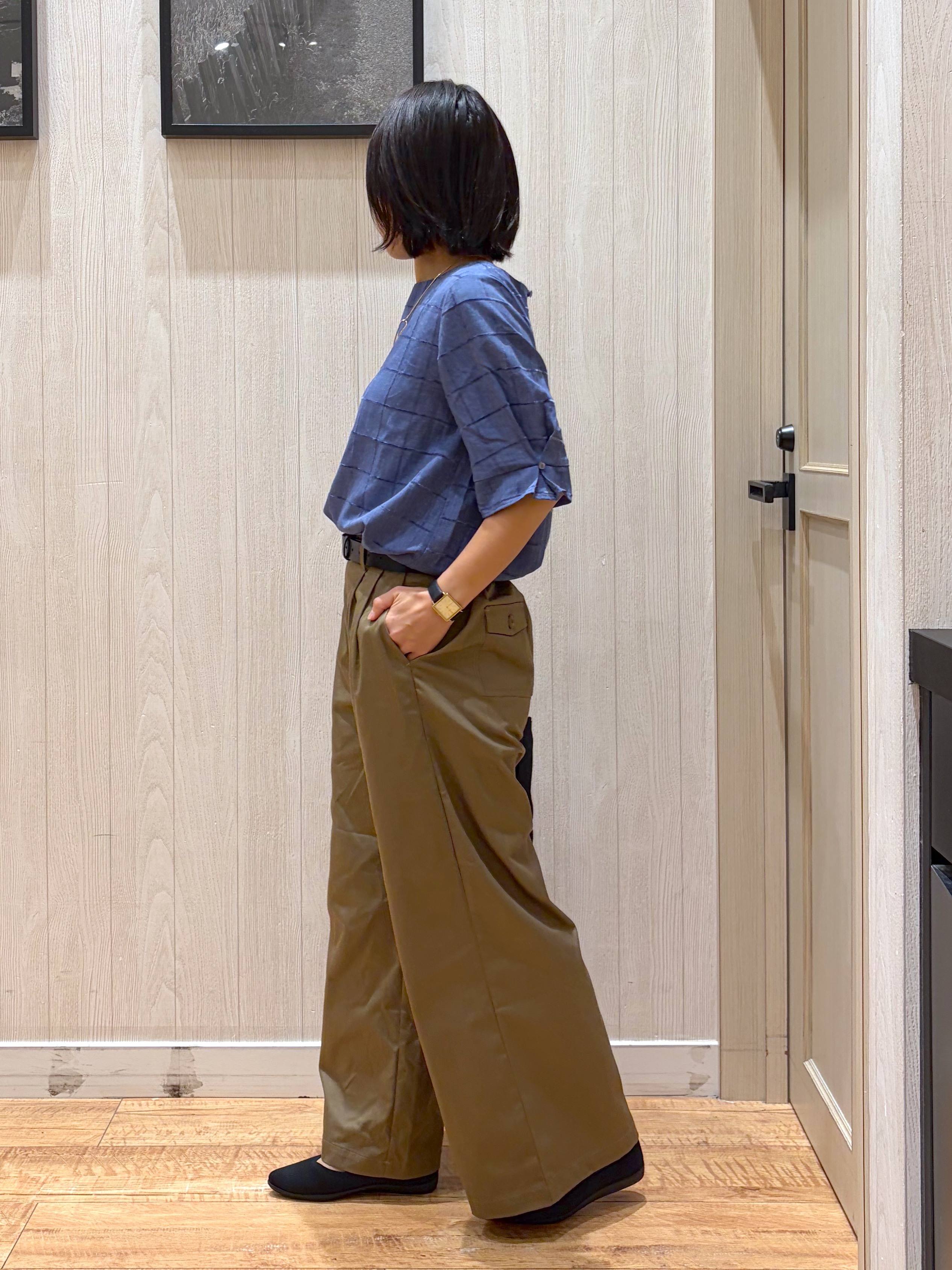shirayuuuさんの「SHOO･LA･RUE｜【セットアップ可/S-LL】夏でも感じられる秋気分 モールチェックタックスリーブ ブラウス」を使ったコーディネート