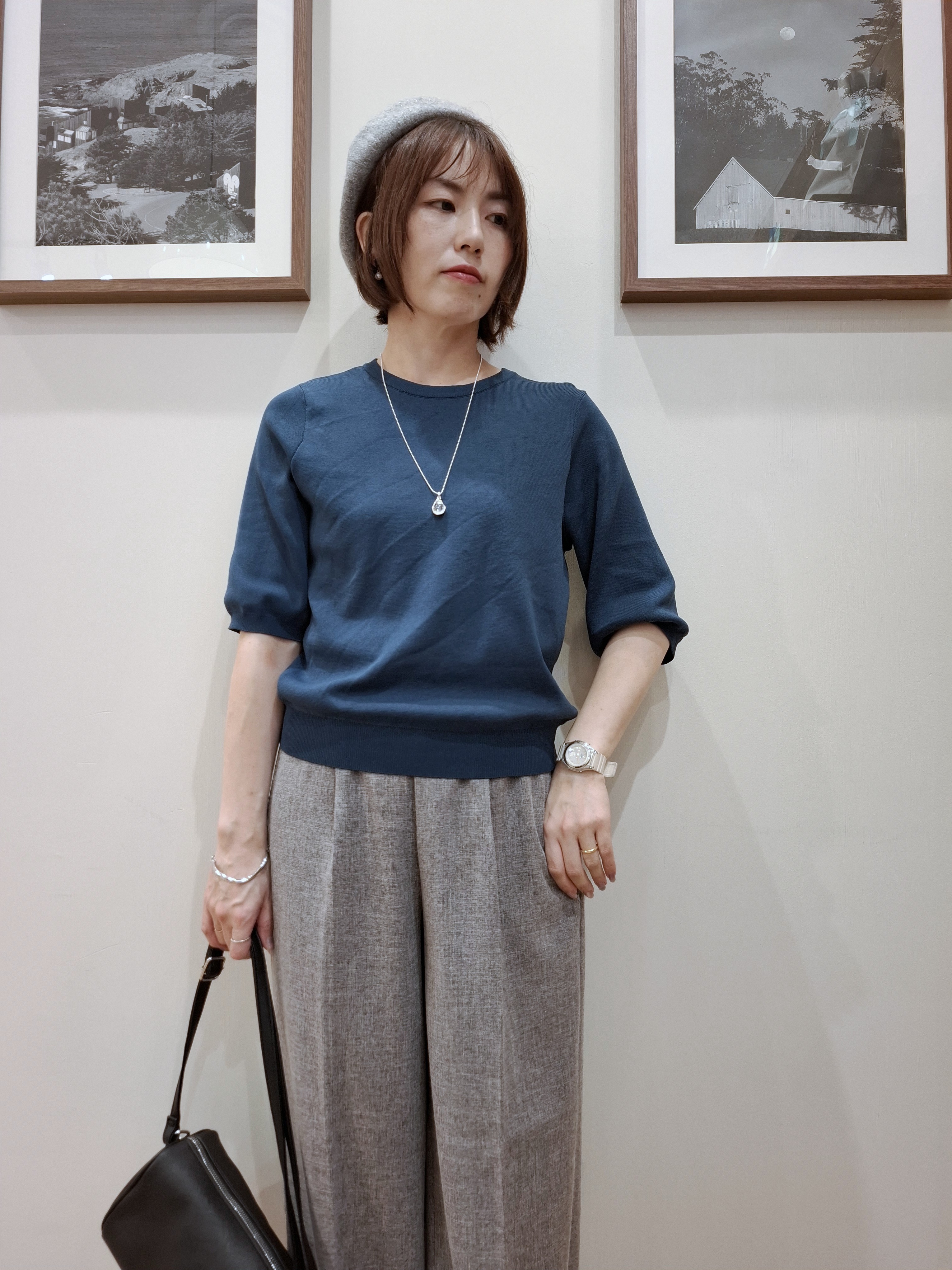 まあるさんの「SHOO･LA･RUE｜【ガンガン洗える/ひんやり/UV/毛玉になりにくい】二の腕見せない 5分袖ニット」を使ったコーディネート