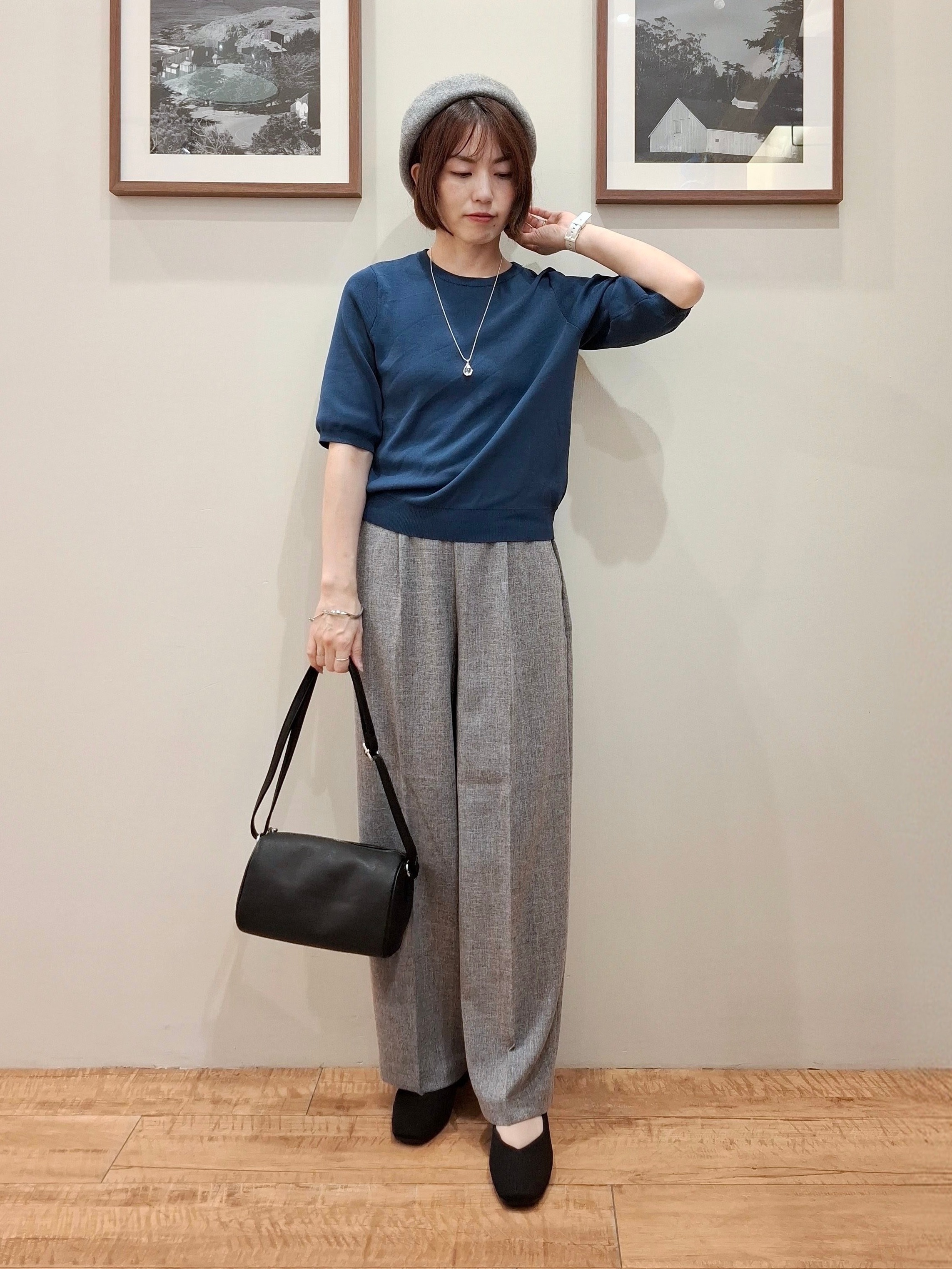 まあるさんの「SHOO･LA･RUE｜【ガンガン洗える/ひんやり/UV/毛玉になりにくい】二の腕見せない 5分袖ニット」を使ったコーディネート