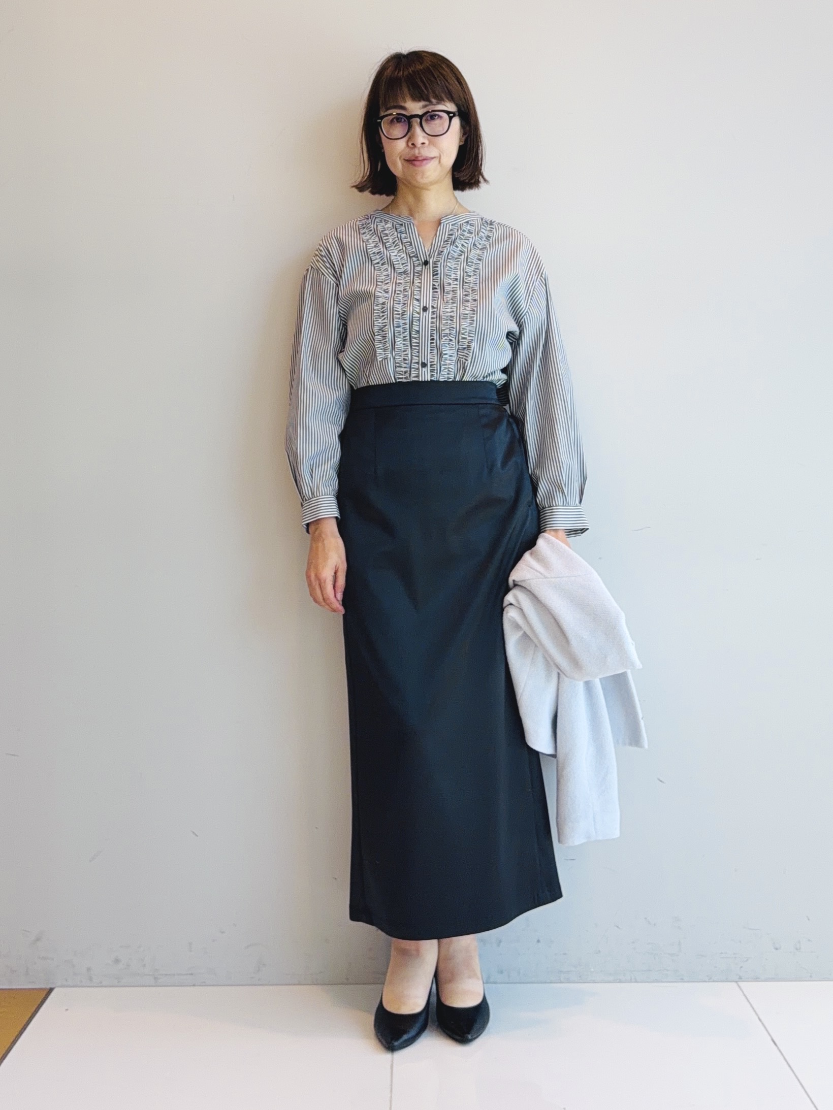 murayamaさんの「INDIVI｜【ラム革／美脚／通勤】レザーパンプス」を使ったコーディネート