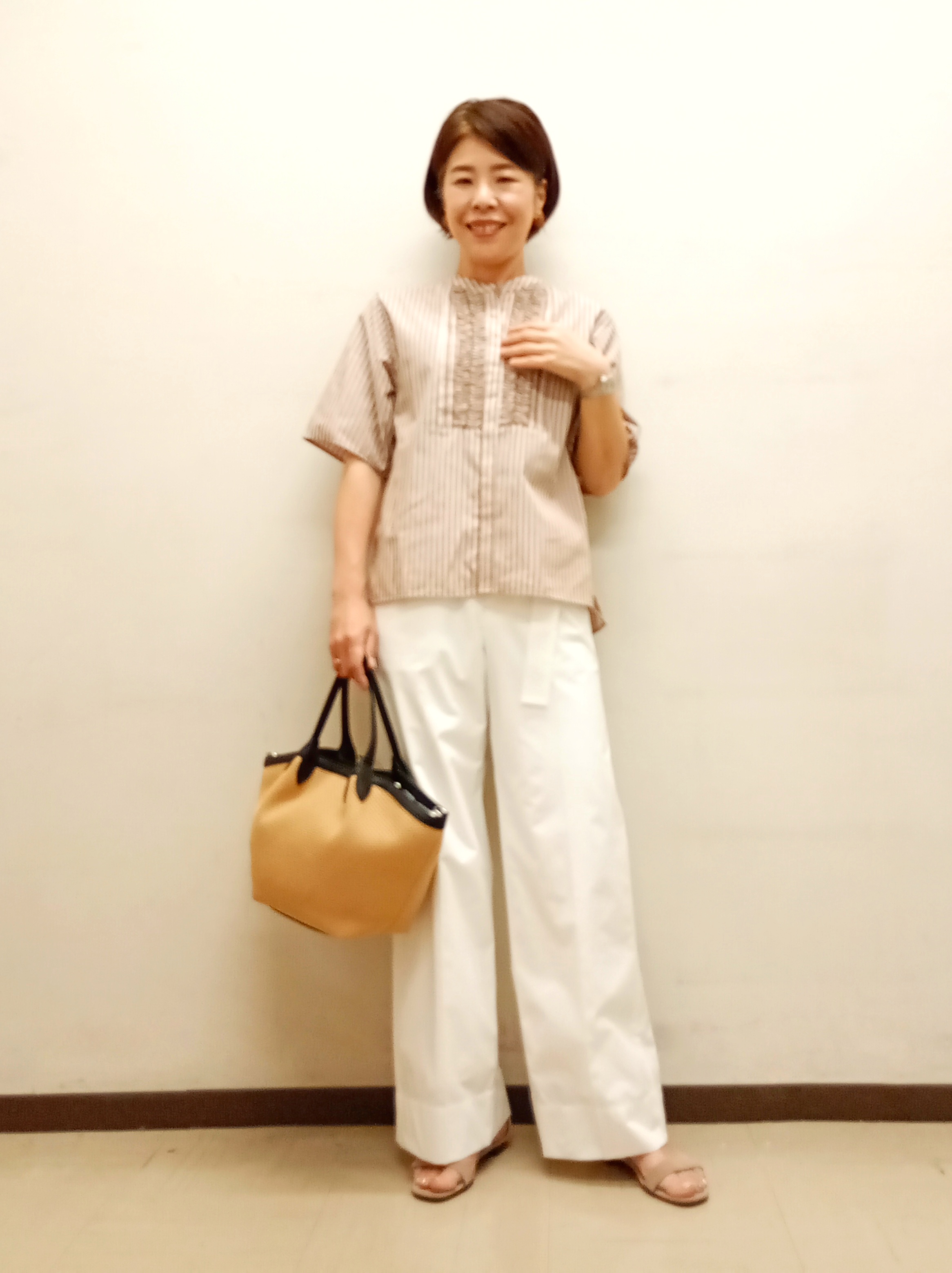 Kさんの「INDIVI｜【UVケア／吸汗速乾／着映え】フリルピンタックブラウス」を使ったコーディネート