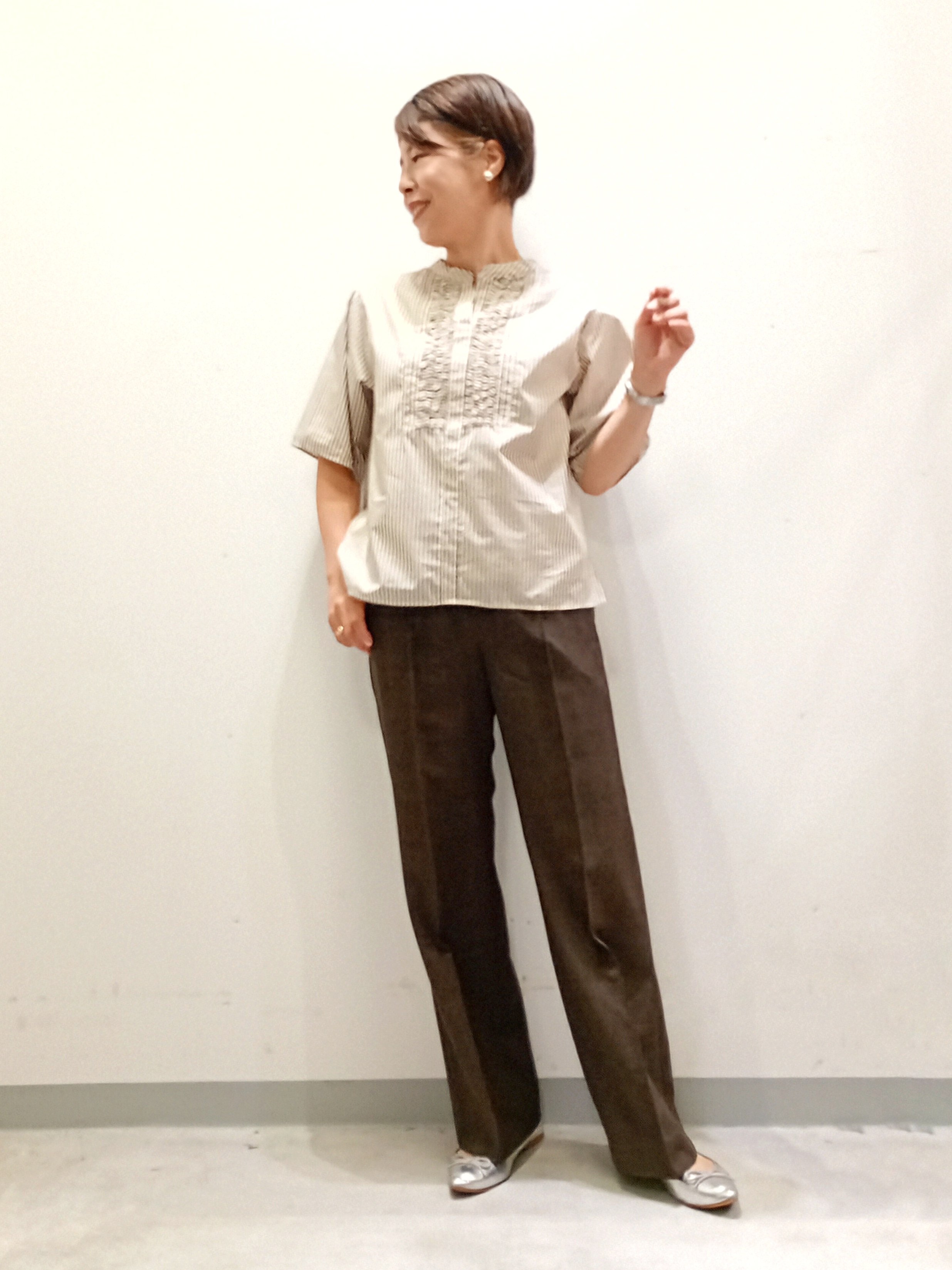 Kさんの「INDIVI｜【UVケア／吸汗速乾／着映え】フリルピンタックブラウス」を使ったコーディネート