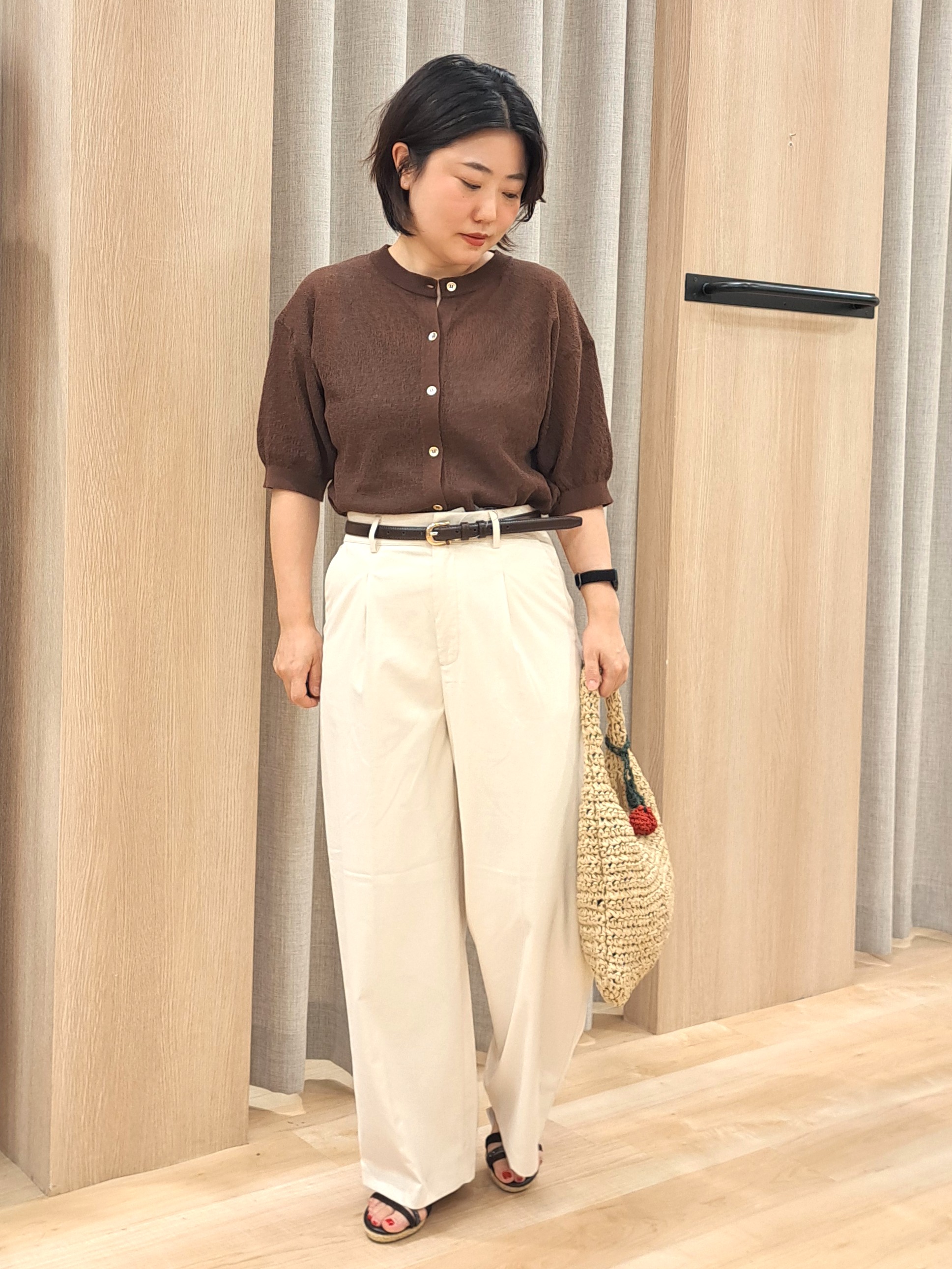 ふるさんの「grove｜【洗濯機OK】リネン混シアーニットカーディガン」を使ったコーディネート