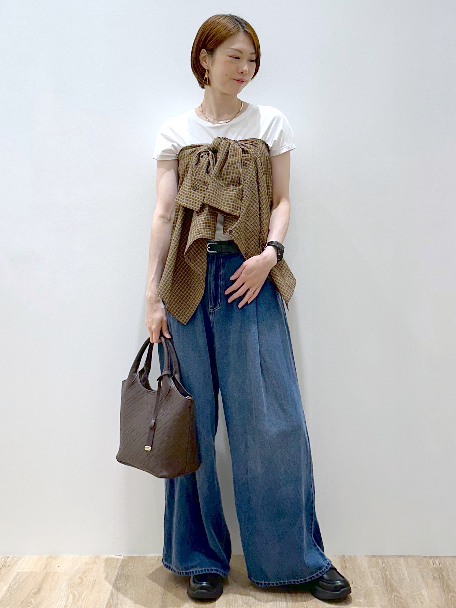 yurieさんの「OPAQUE.CLIP｜チェック柄シャツ【洗濯機OK】」を使ったコーディネート