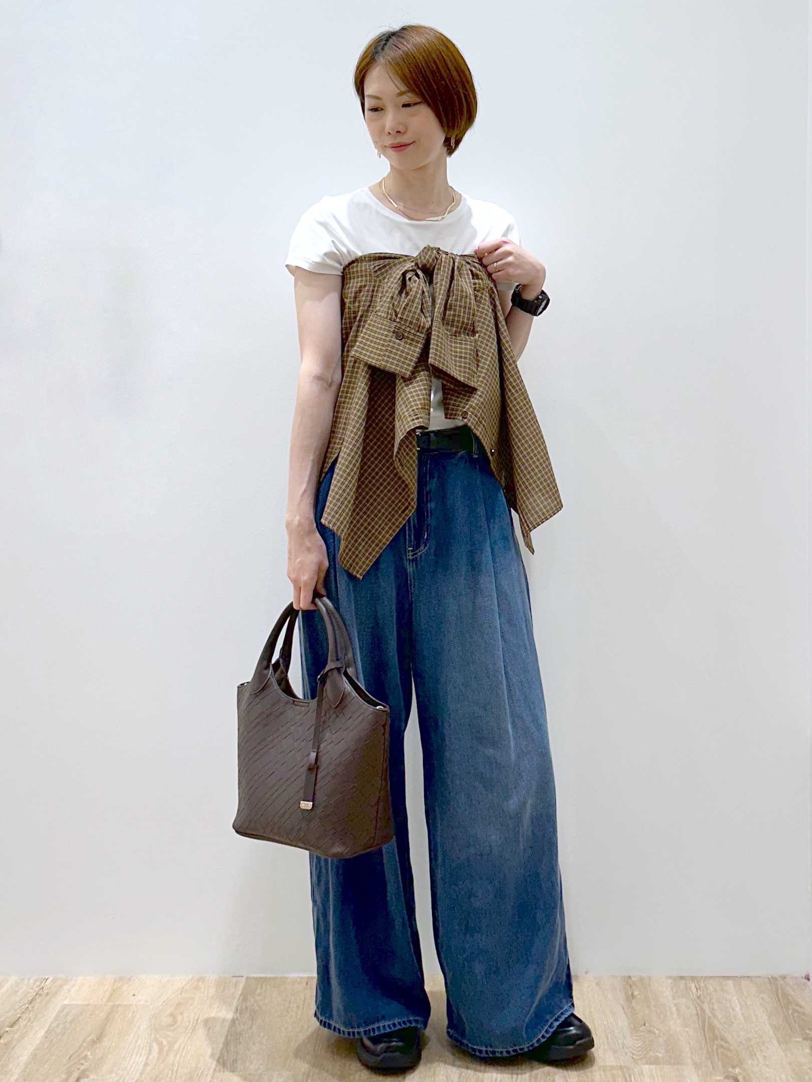 yurieさんの「OPAQUE.CLIP｜チェック柄シャツ【洗濯機OK】」を使ったコーディネート