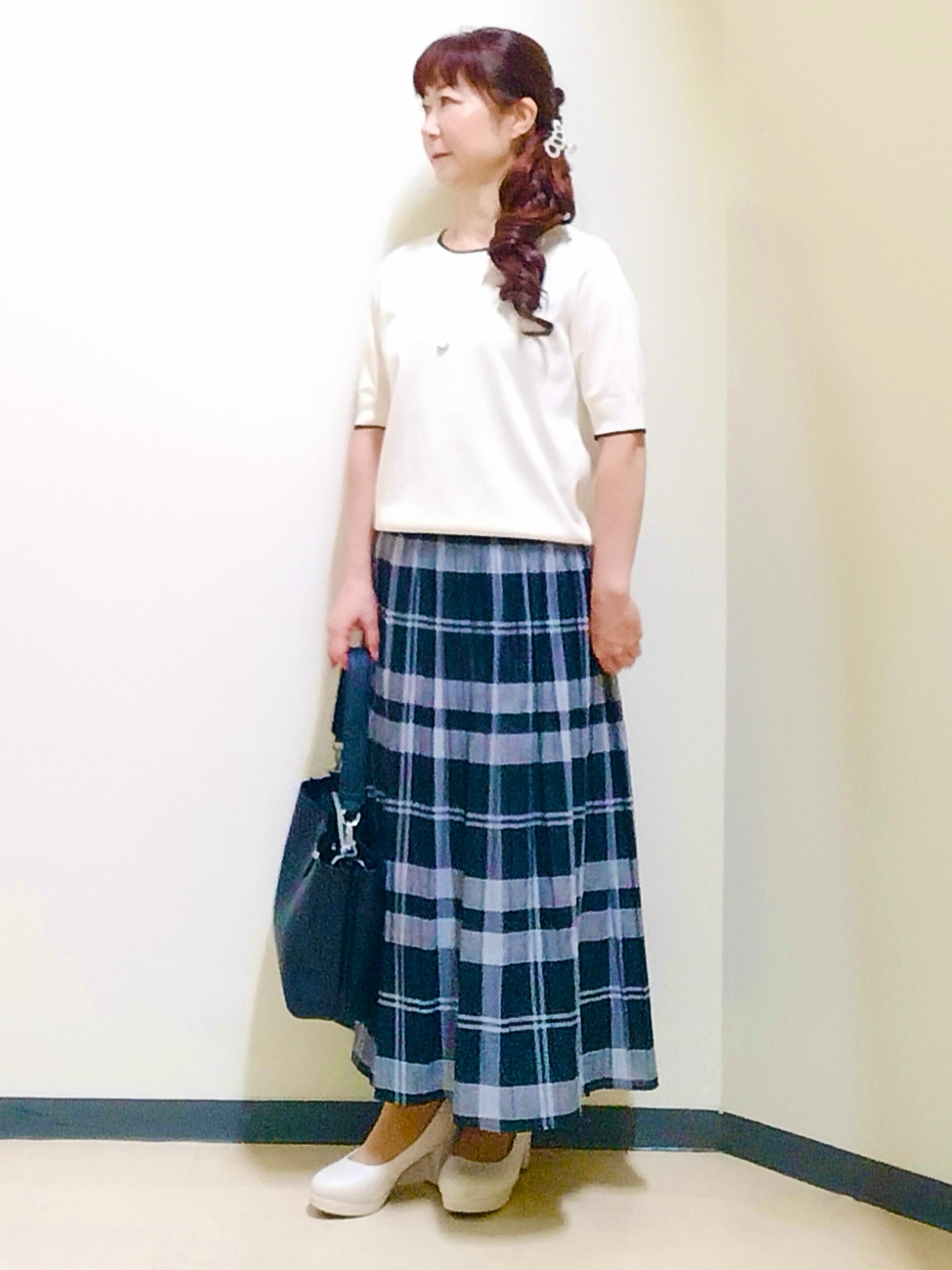 花さんの「Reflect｜【UVカット／アンサンブル／手洗い可】バイカラーニットプルオーバー」を使ったコーディネート