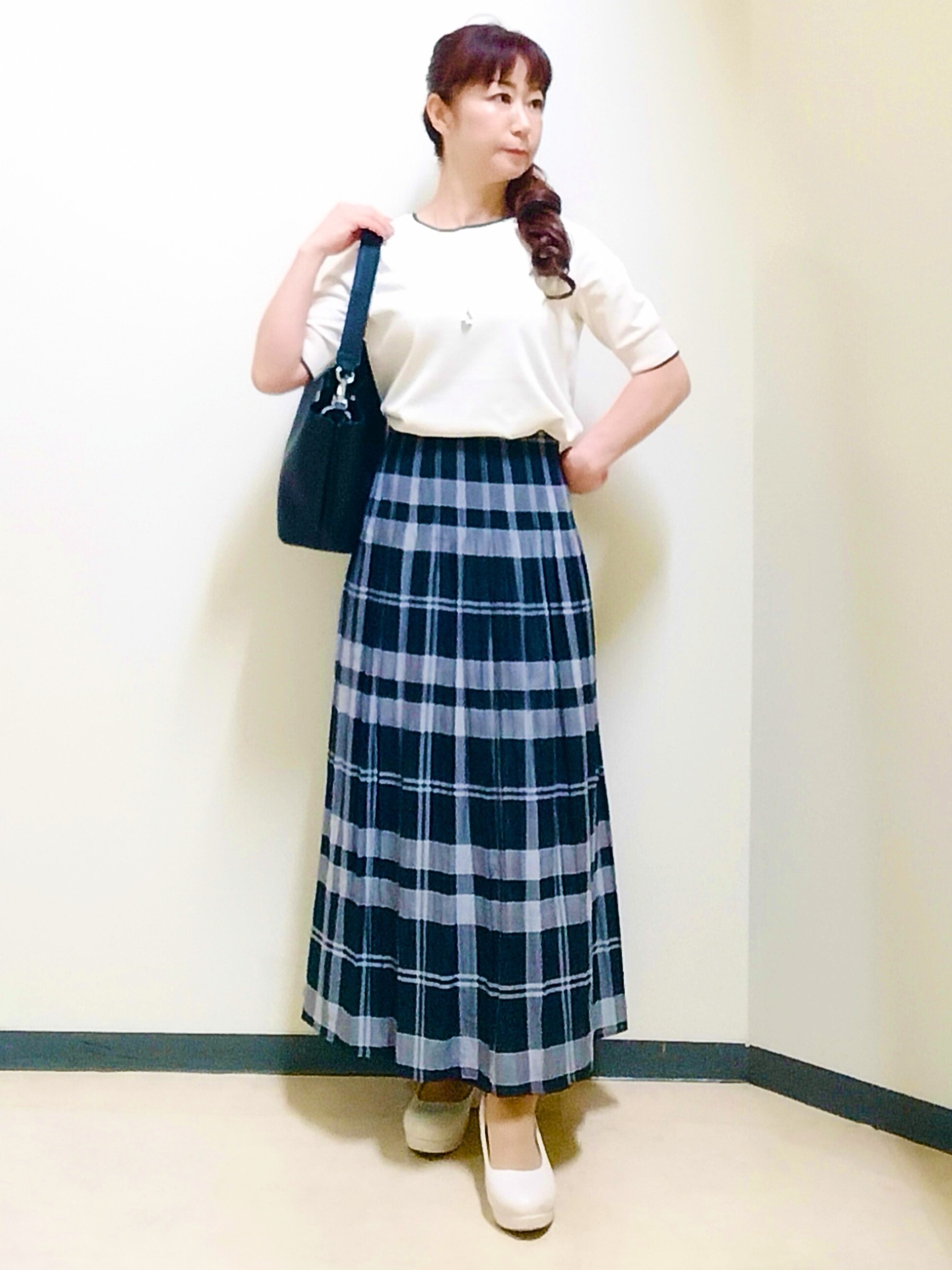 花さんの「Reflect｜【UVカット／アンサンブル／手洗い可】バイカラーニットプルオーバー」を使ったコーディネート