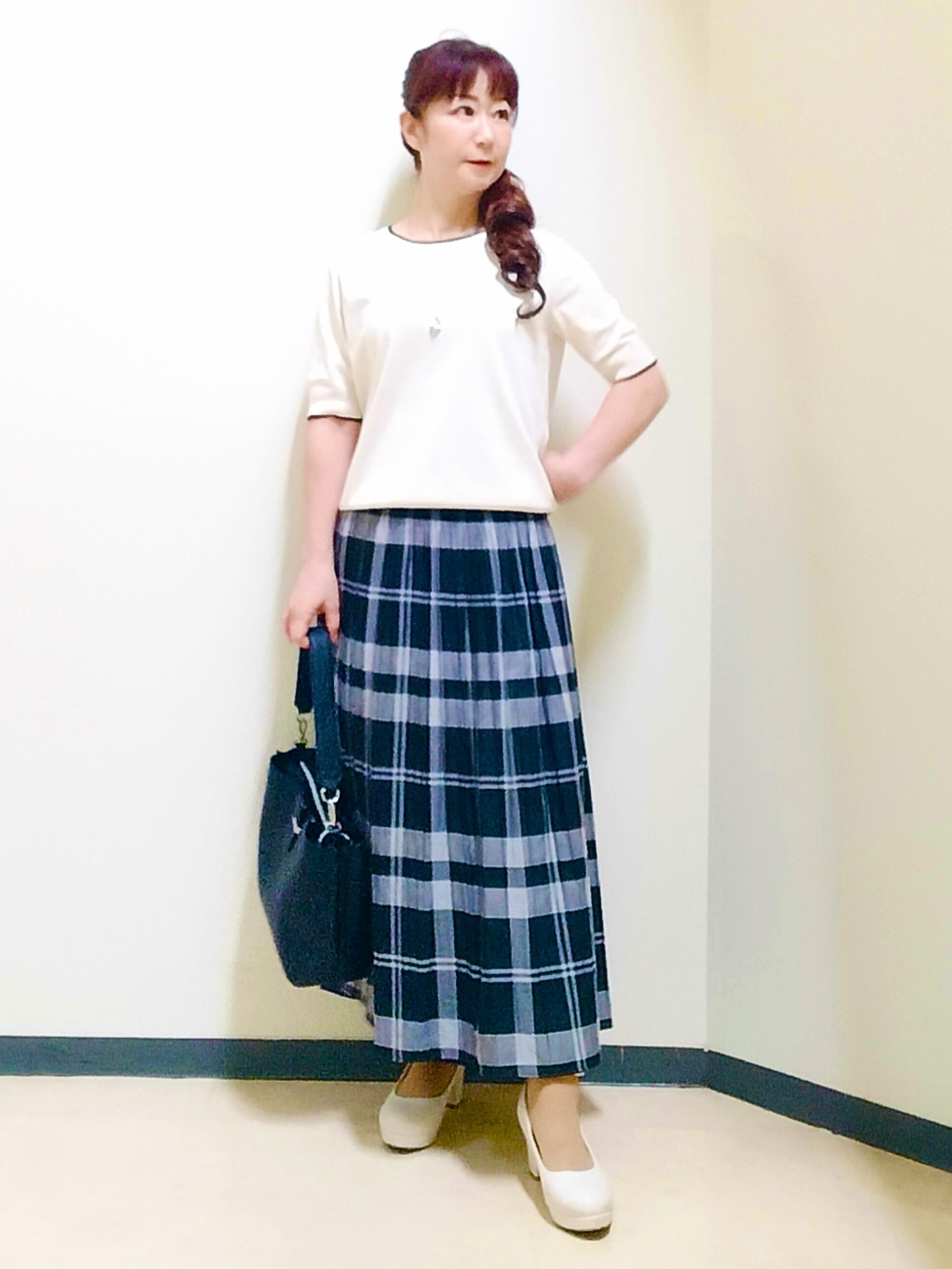 花さんの「Reflect｜【UVカット／アンサンブル／手洗い可】バイカラーニットプルオーバー」を使ったコーディネート