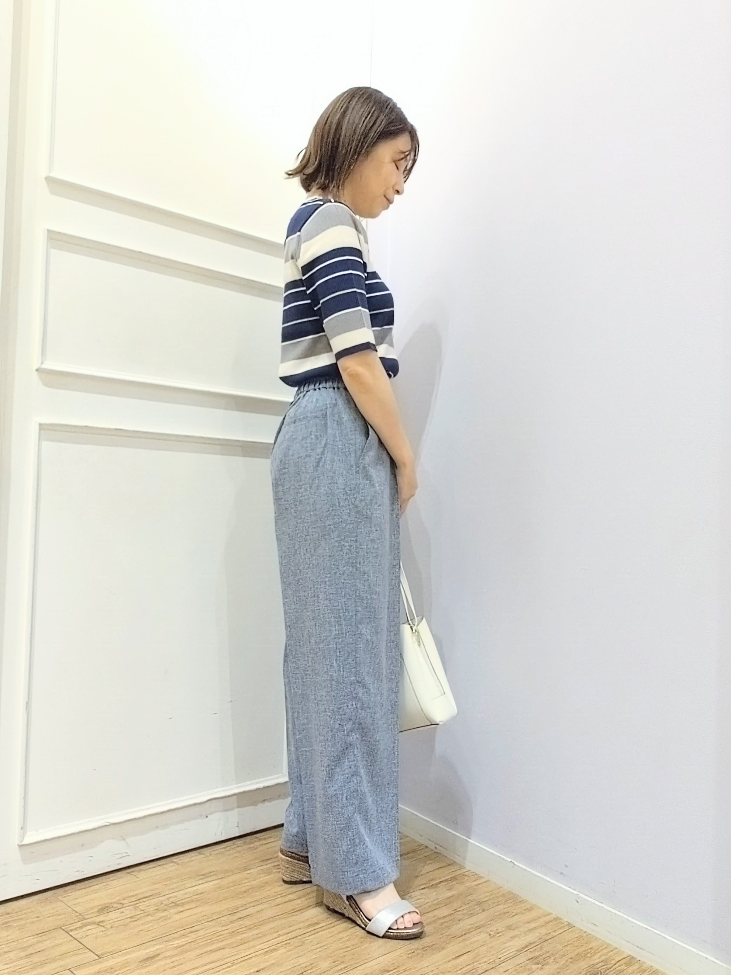 miomioさんの「SHOO･LA･RUE｜【S-LL】オンオフ着られる マルチボーダーリブニット」を使ったコーディネート