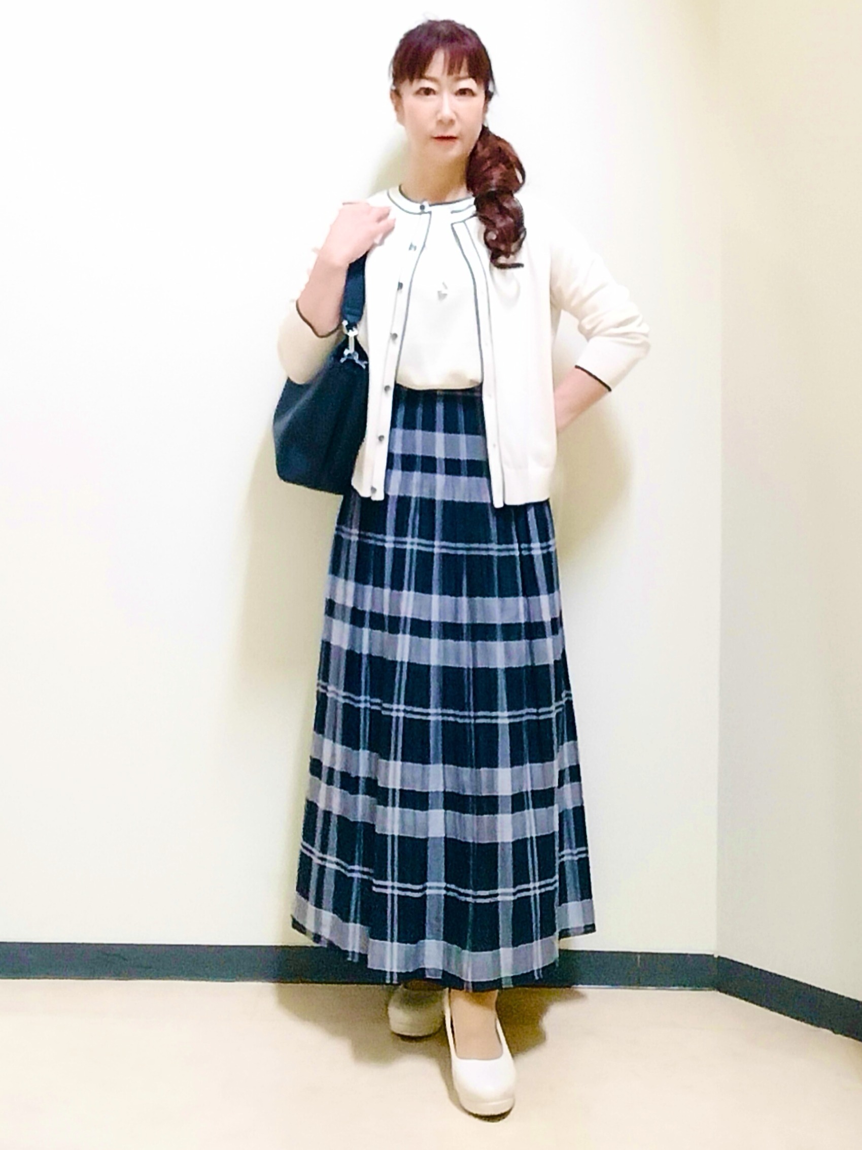 花さんの「Reflect｜【UVカット／アンサンブル／手洗い可】バイカラーニットプルオーバー」を使ったコーディネート