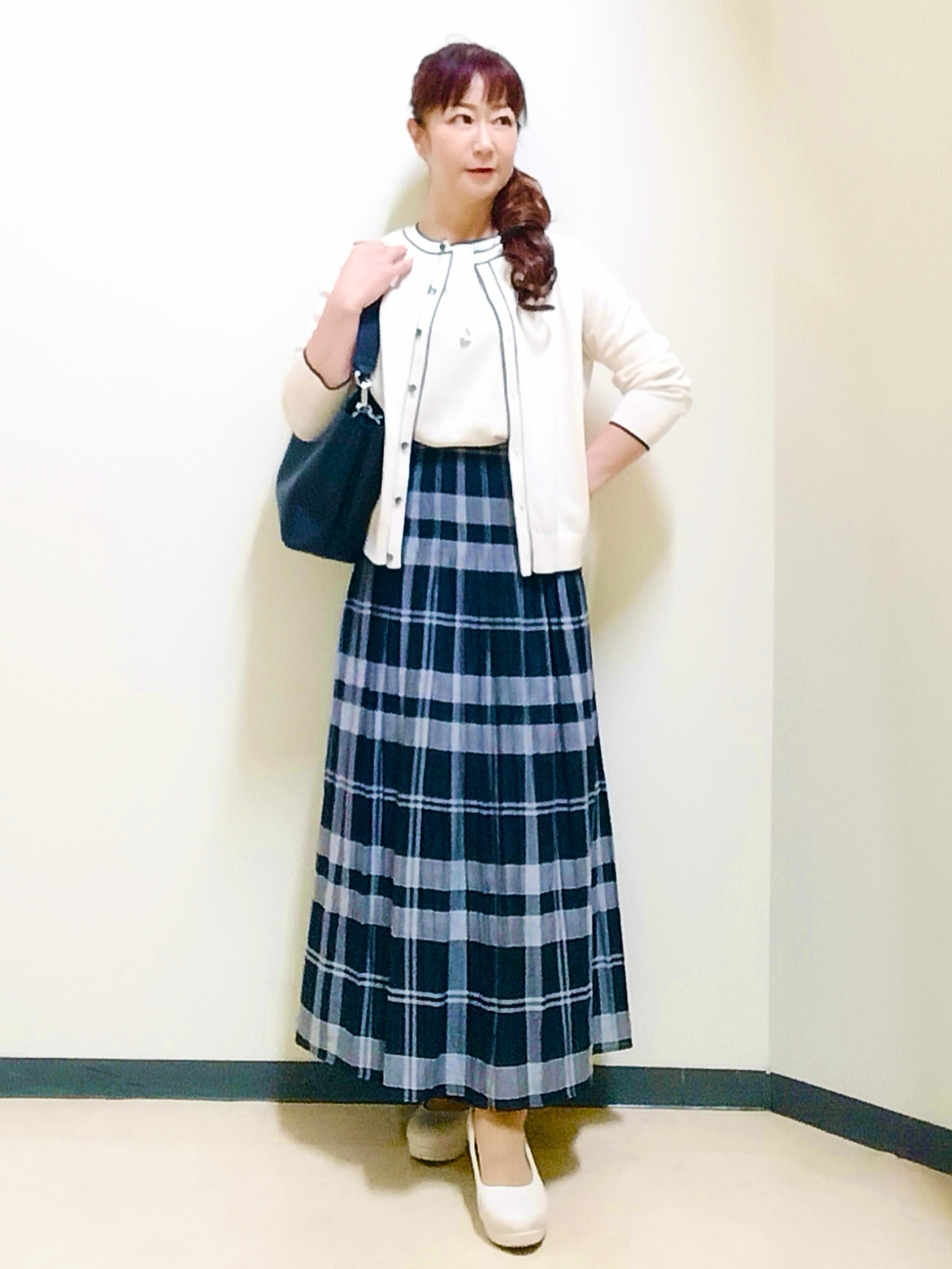 花さんの「Reflect｜【UVカット／アンサンブル／手洗い可】バイカラーニットプルオーバー」を使ったコーディネート