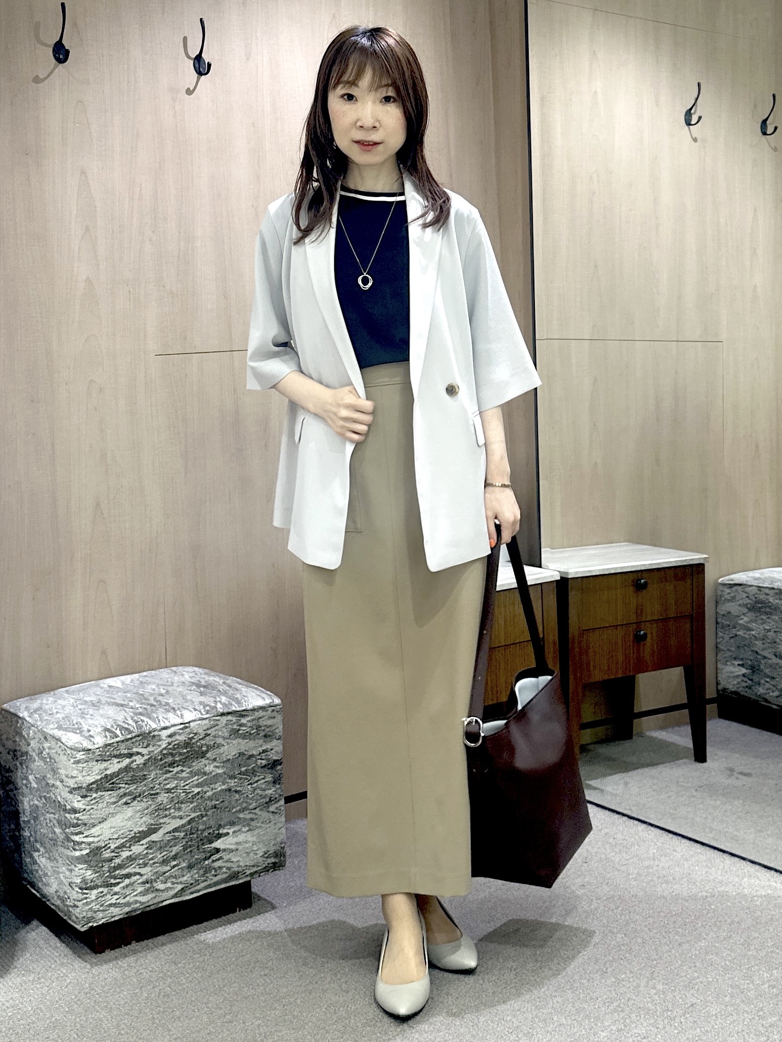 Miwaさんの「UNTITLED｜【アンサンブル可/上品な清涼感】コンパクト5分袖ニット」を使ったコーディネート