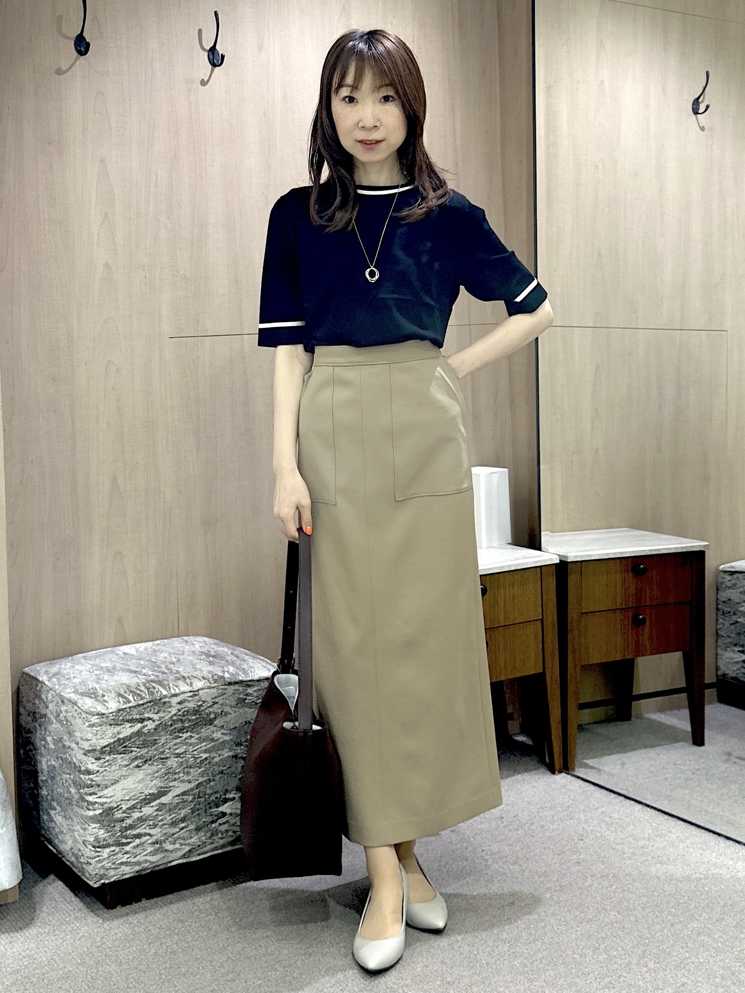 Miwaさんの「UNTITLED｜【アンサンブル可/上品な清涼感】コンパクト5分袖ニット」を使ったコーディネート
