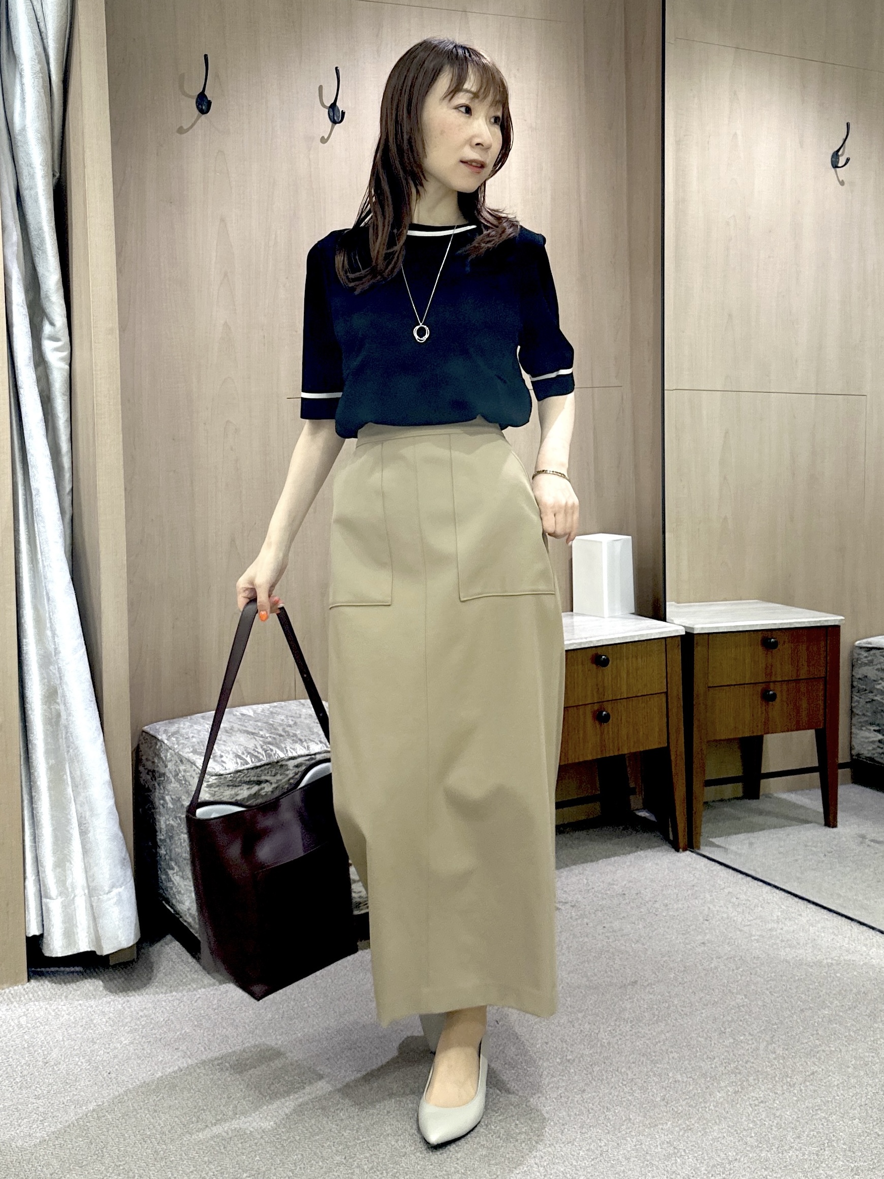 Miwaさんの「UNTITLED｜【アンサンブル可/上品な清涼感】コンパクト5分袖ニット」を使ったコーディネート