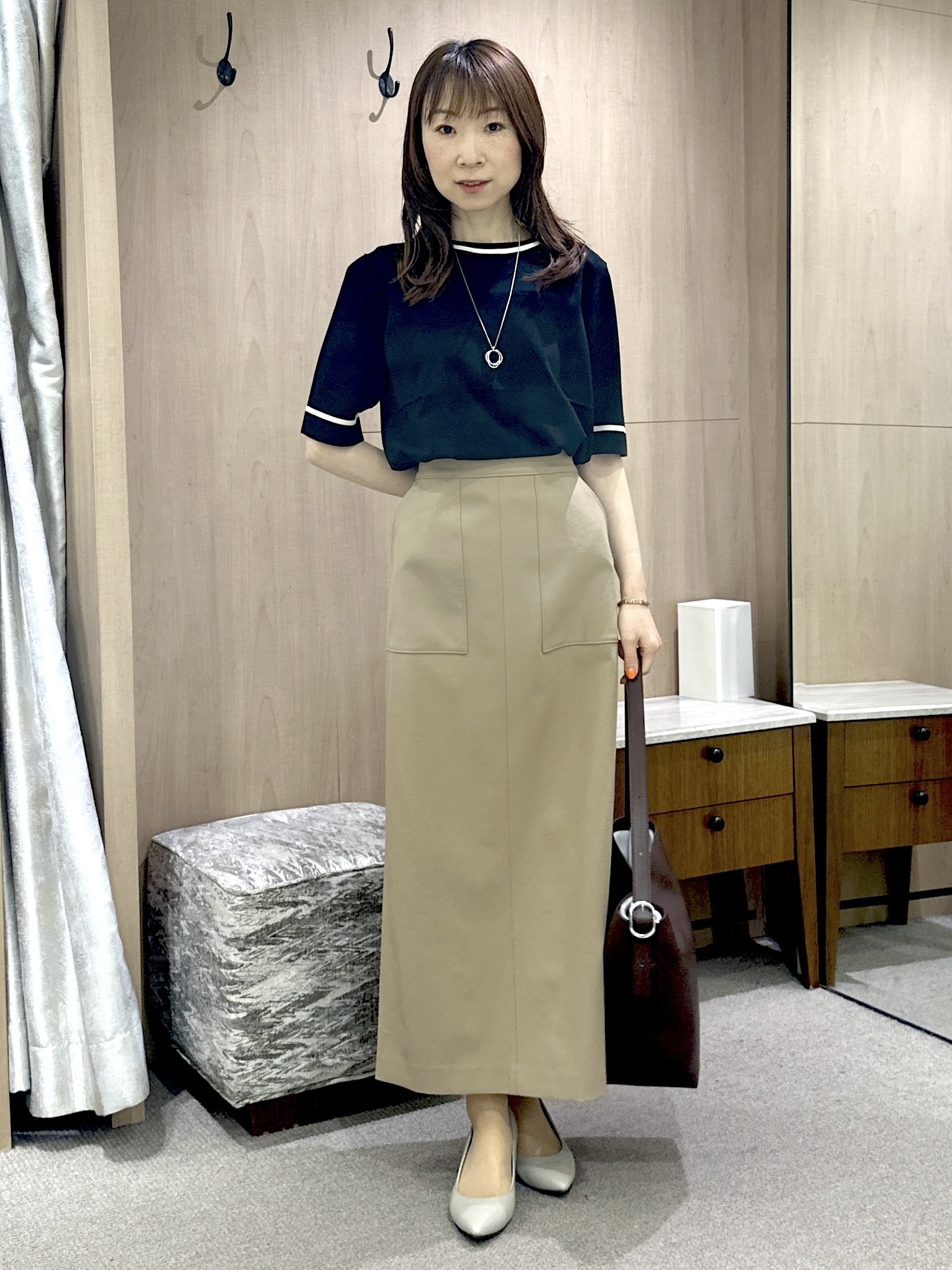 Miwaさんの「UNTITLED｜【アンサンブル可/上品な清涼感】コンパクト5分袖ニット」を使ったコーディネート