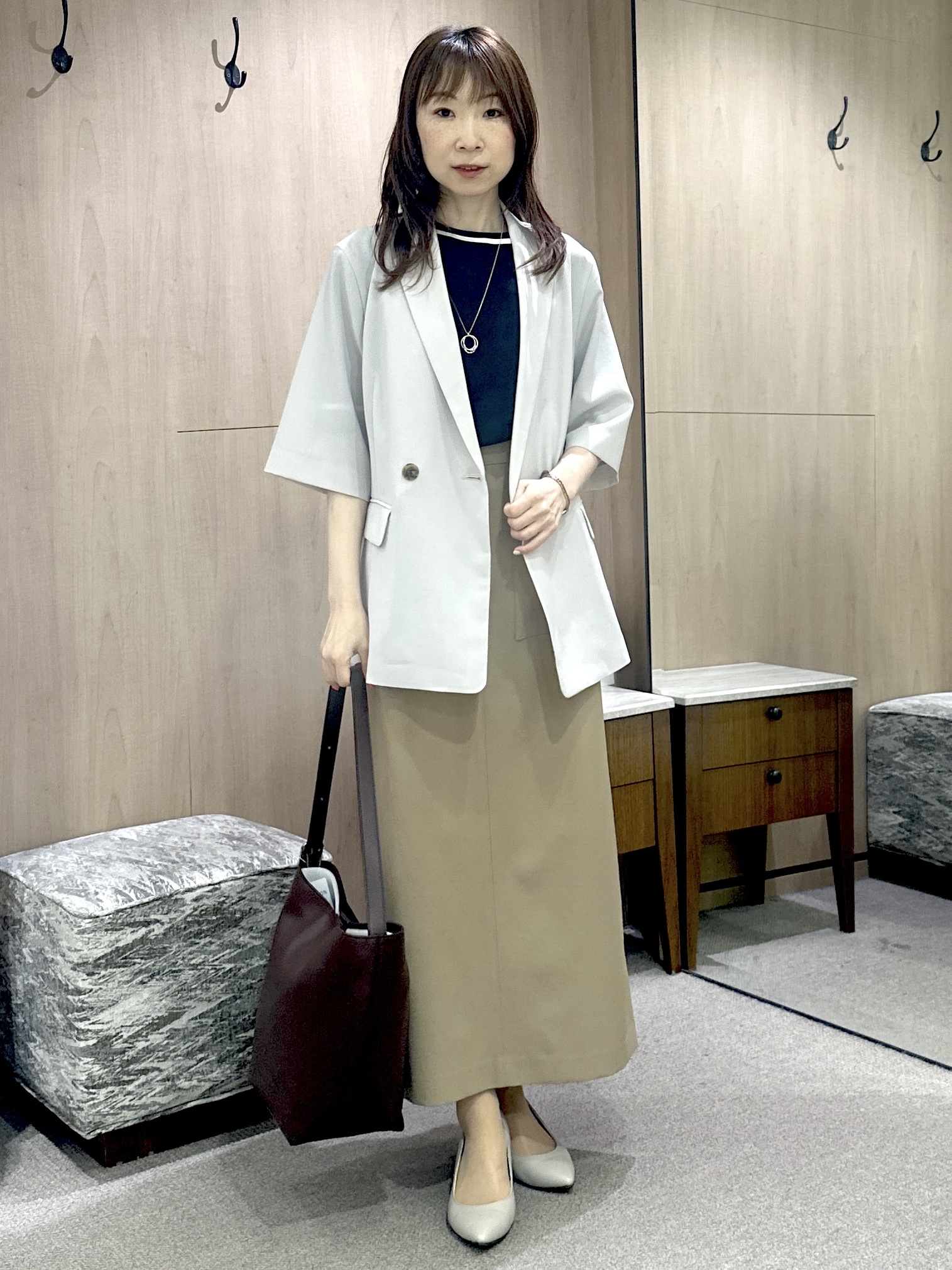Miwaさんの「UNTITLED｜【アンサンブル可/上品な清涼感】コンパクト5分袖ニット」を使ったコーディネート