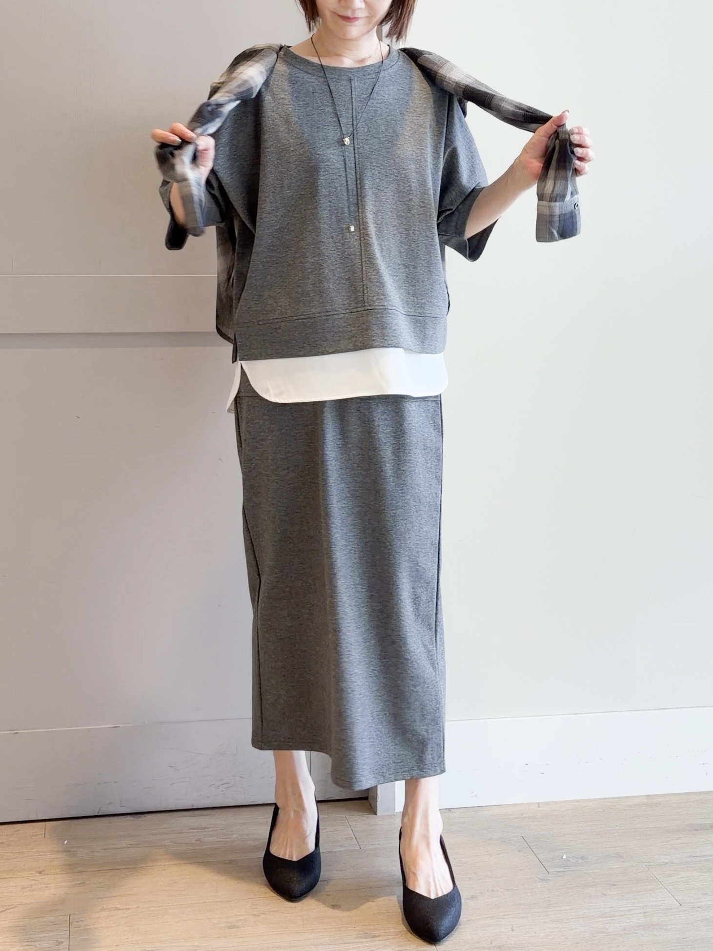 yamakoさんの「grove｜【着回し◎】レイヤード風セットアップ」を使ったコーディネート