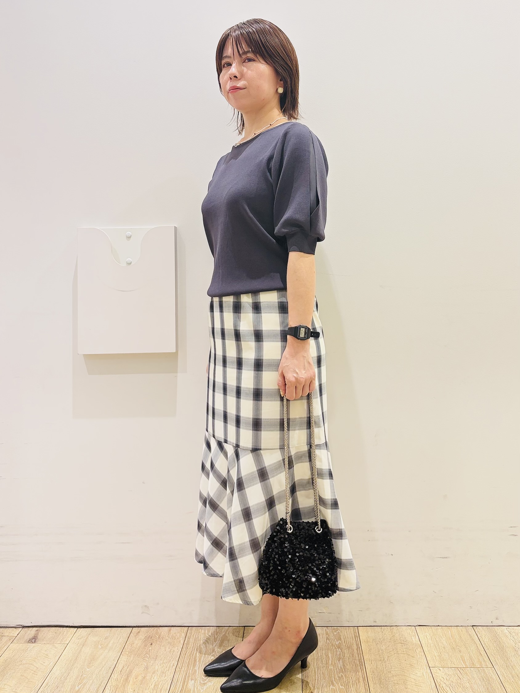 YUKOさんの「index｜【接触冷感／UVケア】クールタッチラップスリーブニット《洗濯機OK／XS～3L／9col》」を使ったコーディネート