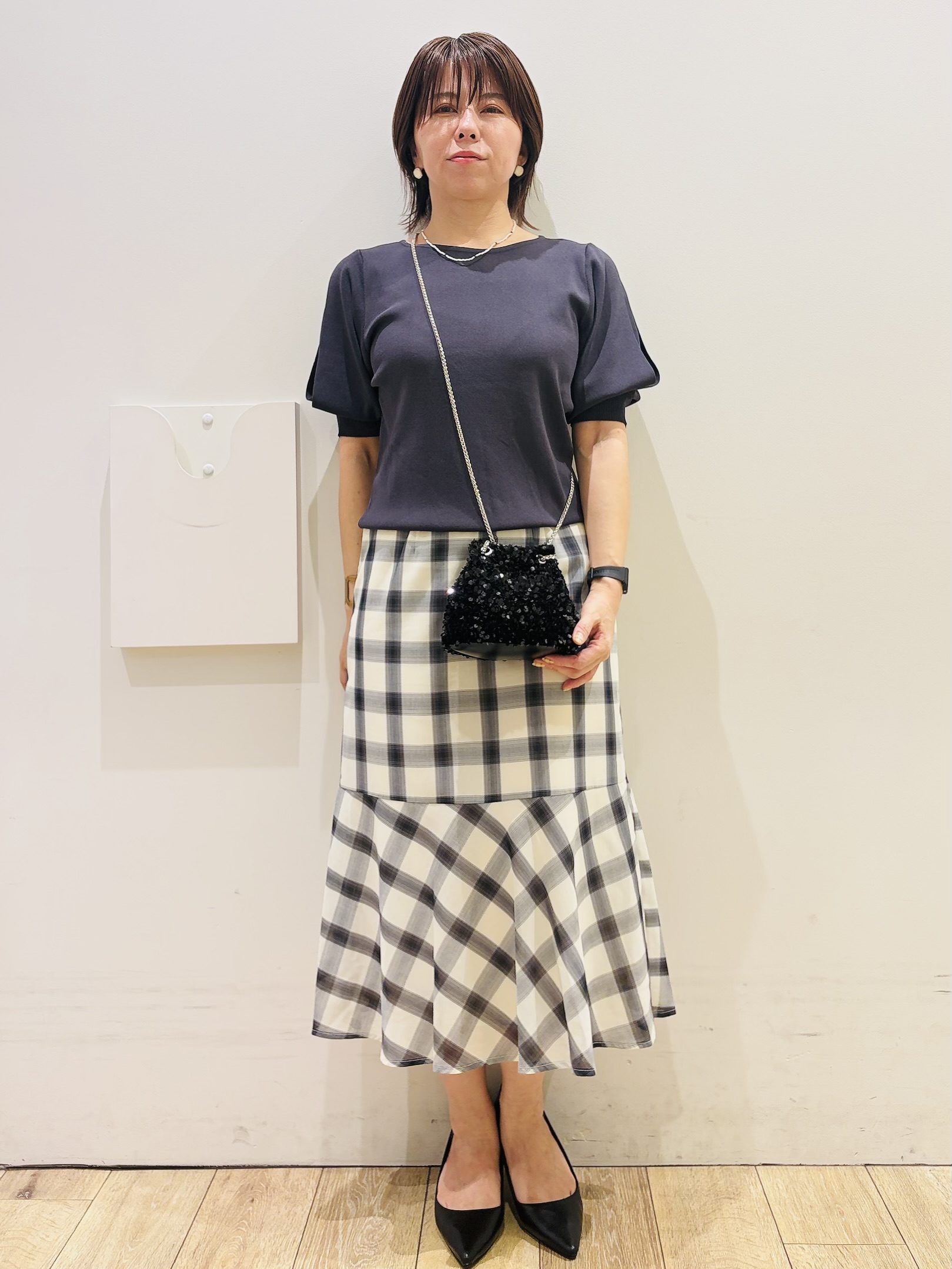 YUKOさんの「index｜【接触冷感／UVケア】クールタッチラップスリーブニット《洗濯機OK／XS～3L／9col》」を使ったコーディネート