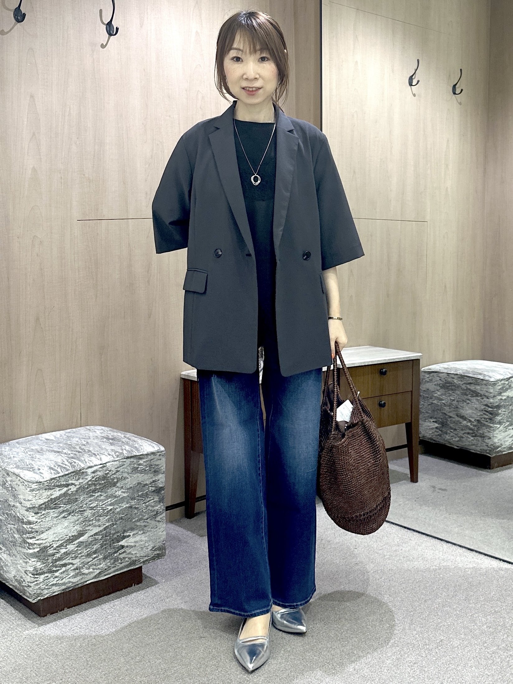 Miwaさんの「UNTITLED｜【秋の通勤羽織/セットアップ可/UVカット】エアリークール半袖ジャケット」を使ったコーディネート