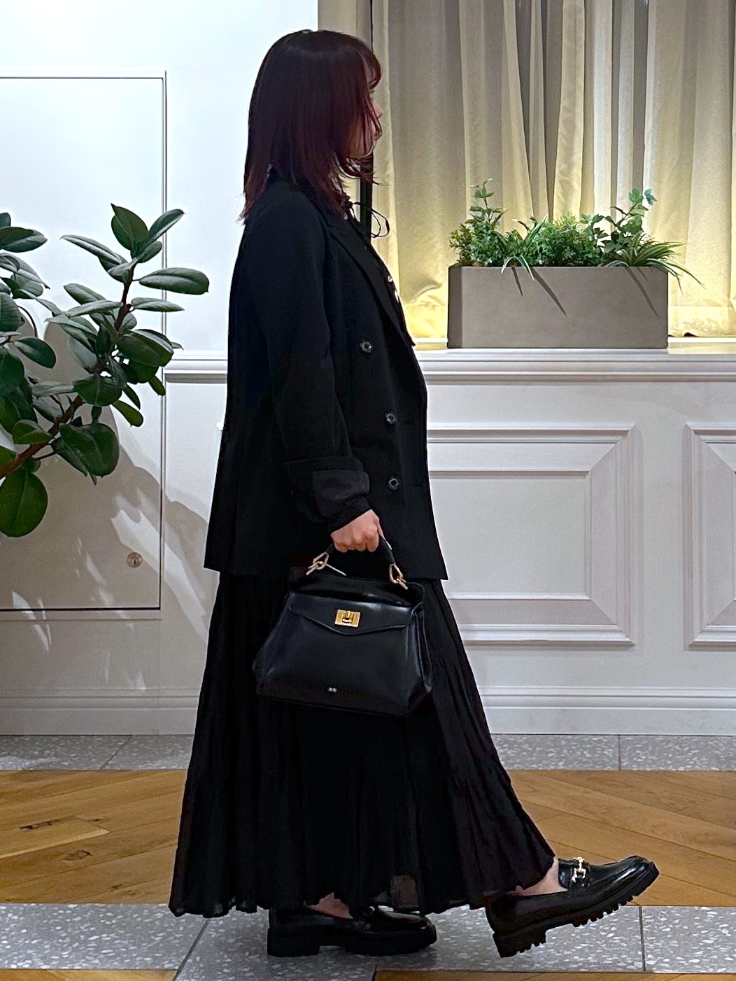 なべこさんの「DRESSTERIOR｜【セットアップ可能】ブラックダブルジャケット」を使ったコーディネート