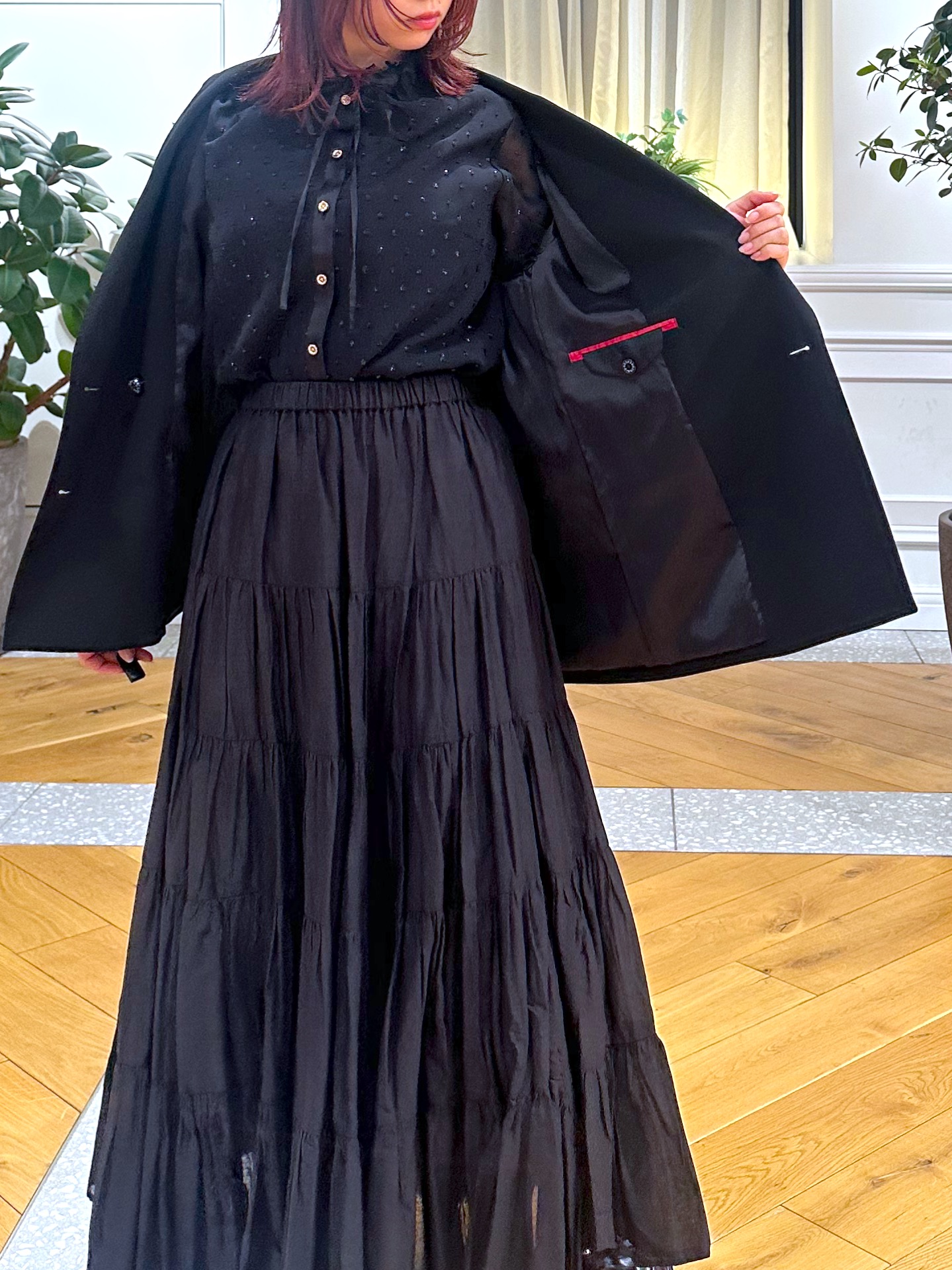 なべこさんの「DRESSTERIOR｜【セットアップ可能】ブラックダブルジャケット」を使ったコーディネート