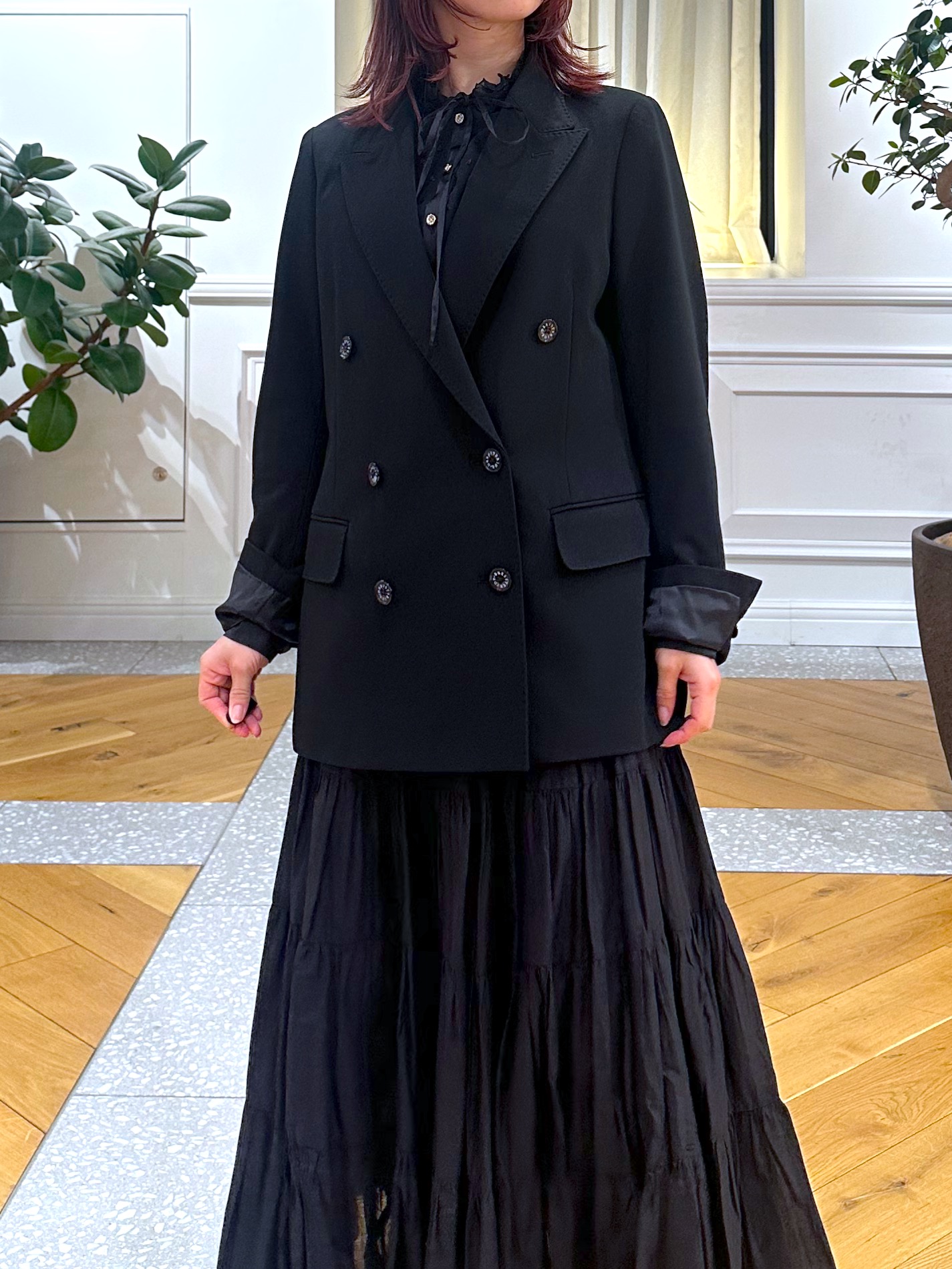 なべこさんの「DRESSTERIOR｜【セットアップ可能】ブラックダブルジャケット」を使ったコーディネート