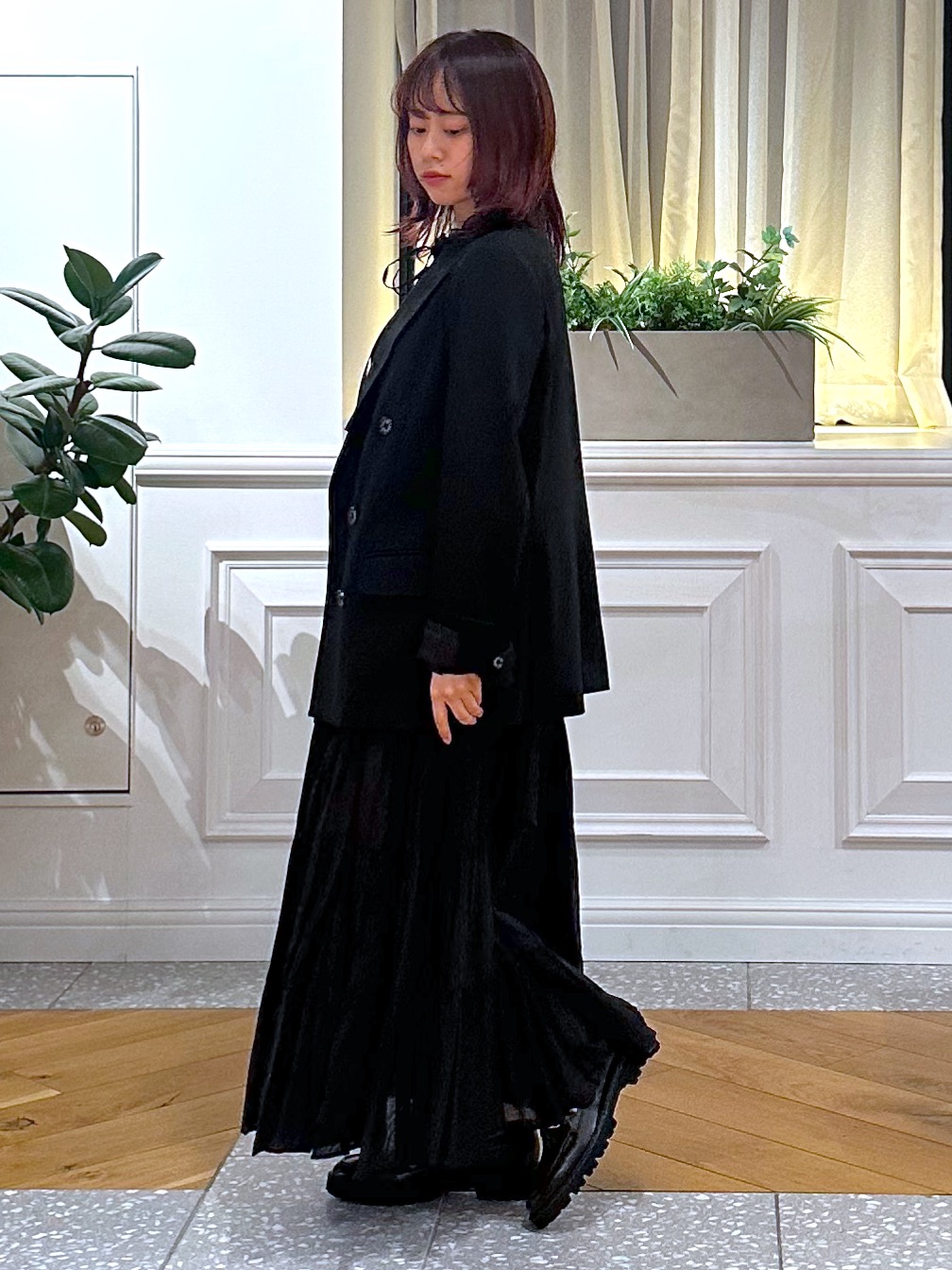 なべこさんの「DRESSTERIOR｜【セットアップ可能】ブラックダブルジャケット」を使ったコーディネート